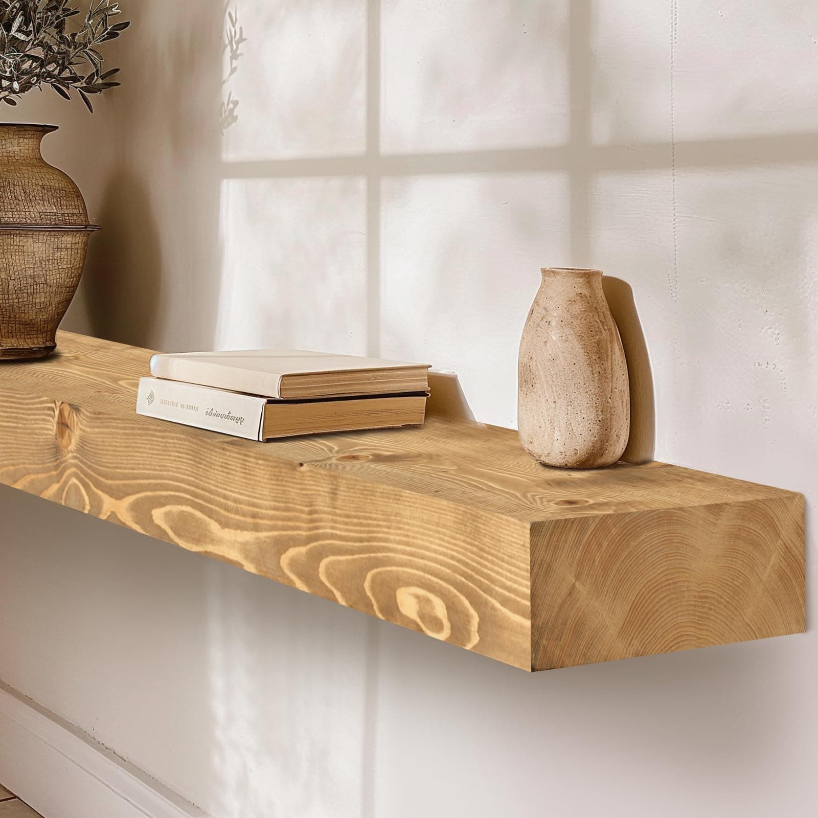 YLYHSST 60" Fireplace Mantel 3'' Thick Solid Wood Floating Shelf Invisible - Thumbnail 6