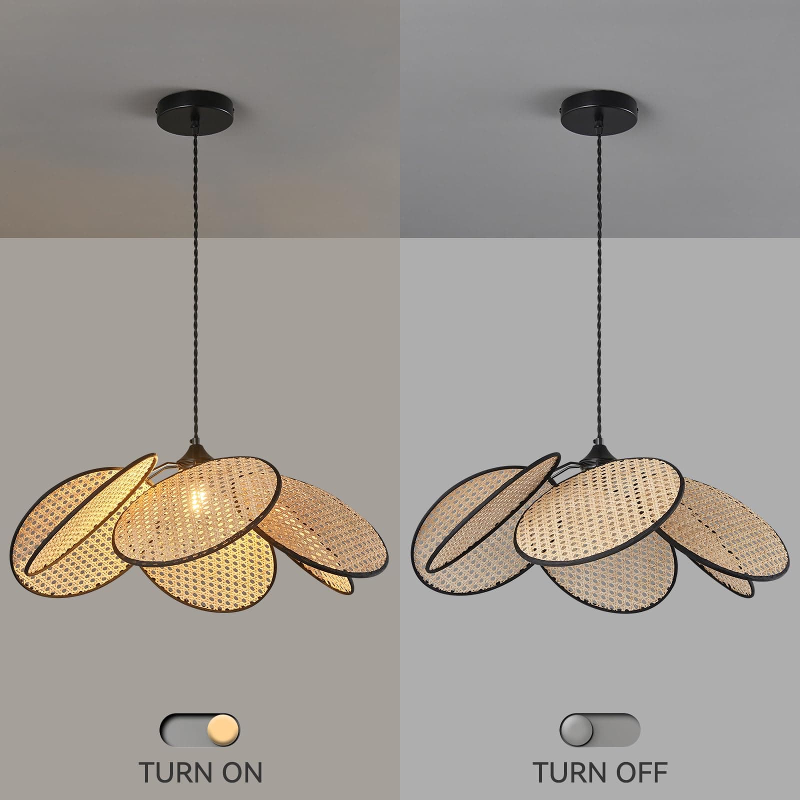 ADCTHOME 376-1 Boho Hemp Rope Rattan Pendant Light for Kitchen Bedroom - Thumbnail 7