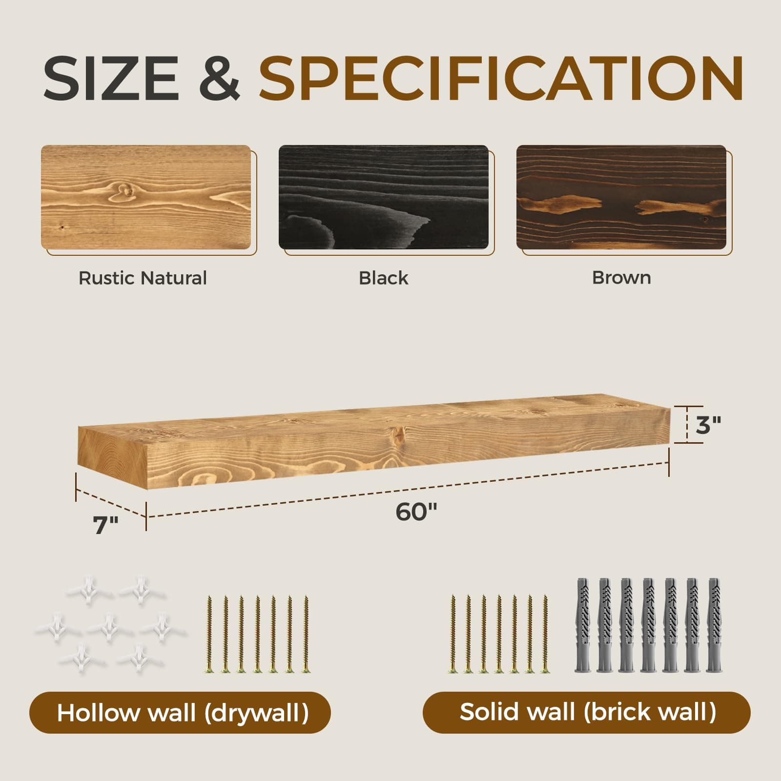 YLYHSST 60" Fireplace Mantel 3'' Thick Solid Wood Floating Shelf Invisible - Thumbnail 2