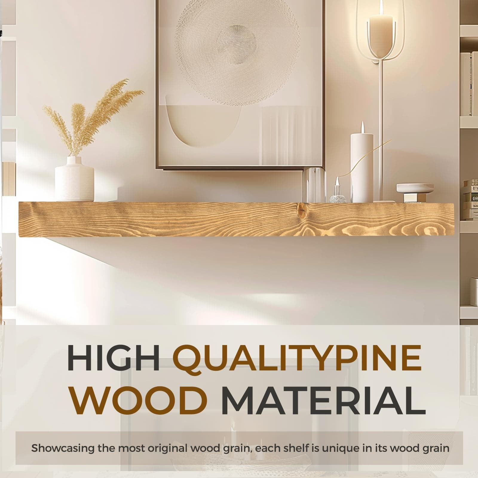 YLYHSST 60" Fireplace Mantel 3'' Thick Solid Wood Floating Shelf Invisible - Thumbnail 4