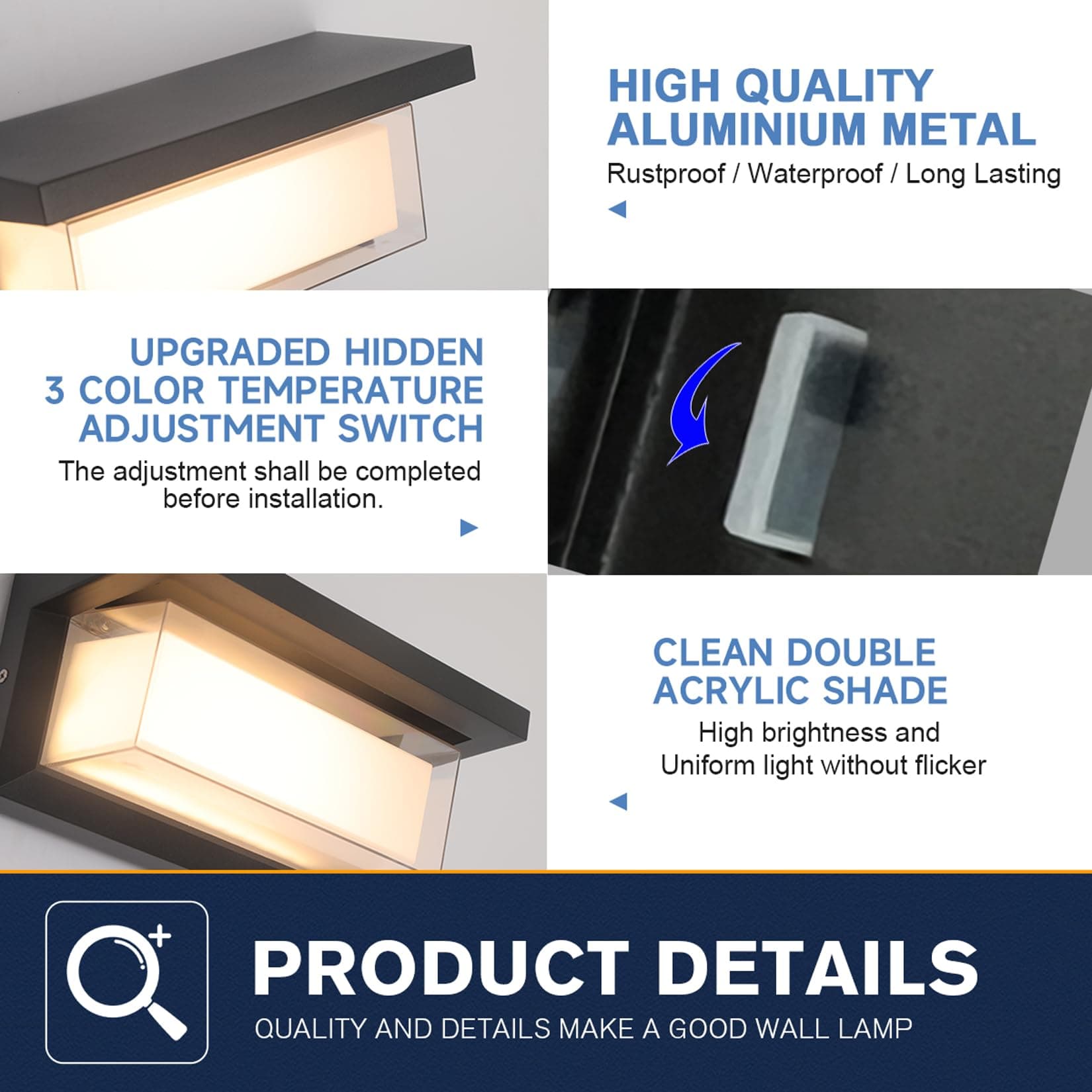 Mille Lucciole 4 Pack 24W LED Outdoor Wall Lights 3-Color 2100LM IP65 Waterproof - Thumbnail 7