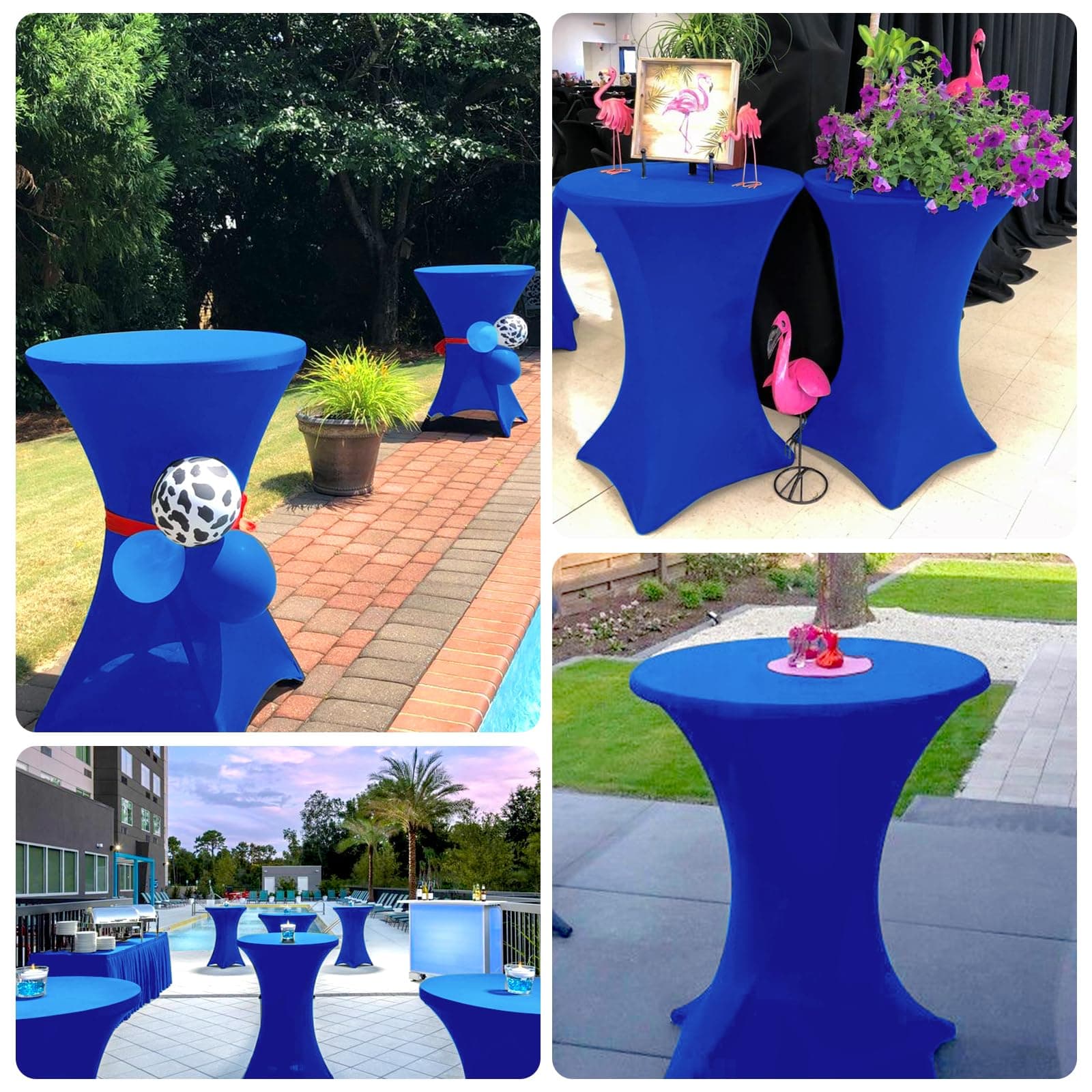 Pesonlook 10 Pack Spandex Tablecloth 32"x43" Royal Blue Fitted High Top Bar - Thumbnail 7