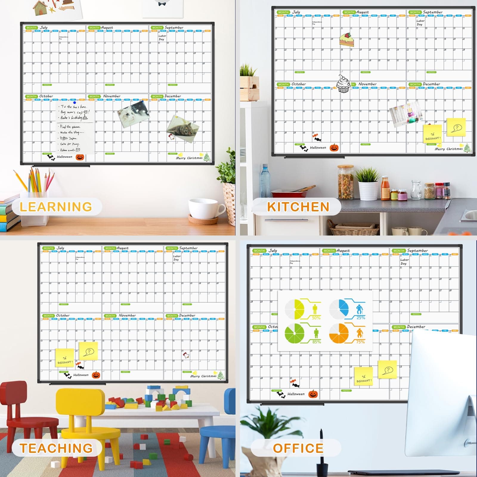 JILoffice Dry Erase Calendar Whiteboard 48x36 Black Aluminum Frame Wall Mounted - Thumbnail 2