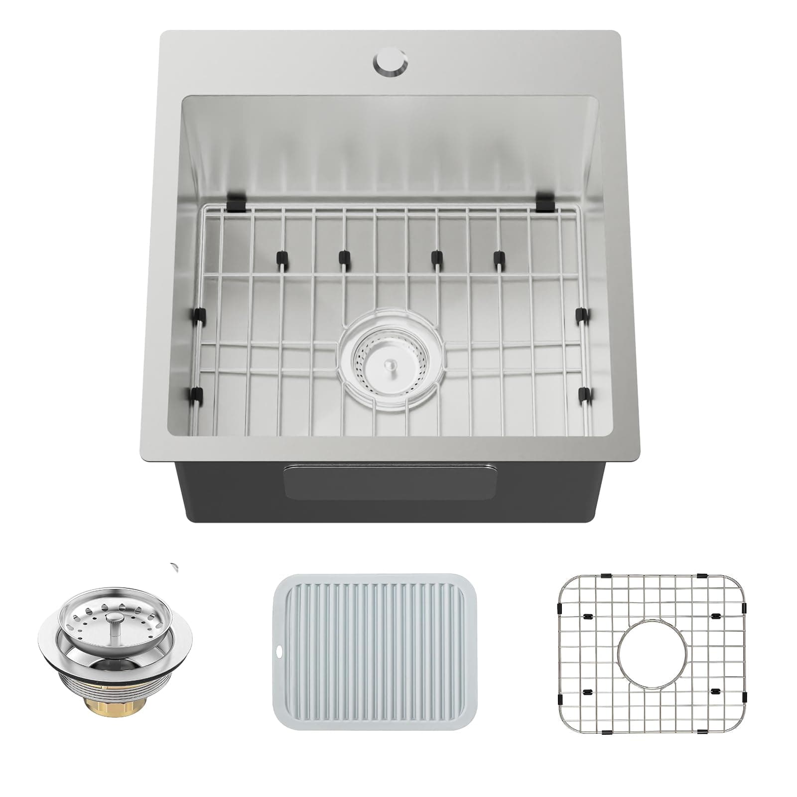 FAUENPEEY 18 x 18 Inch Stainless Steel Drop In Top Mount Single Bowl Kitchen