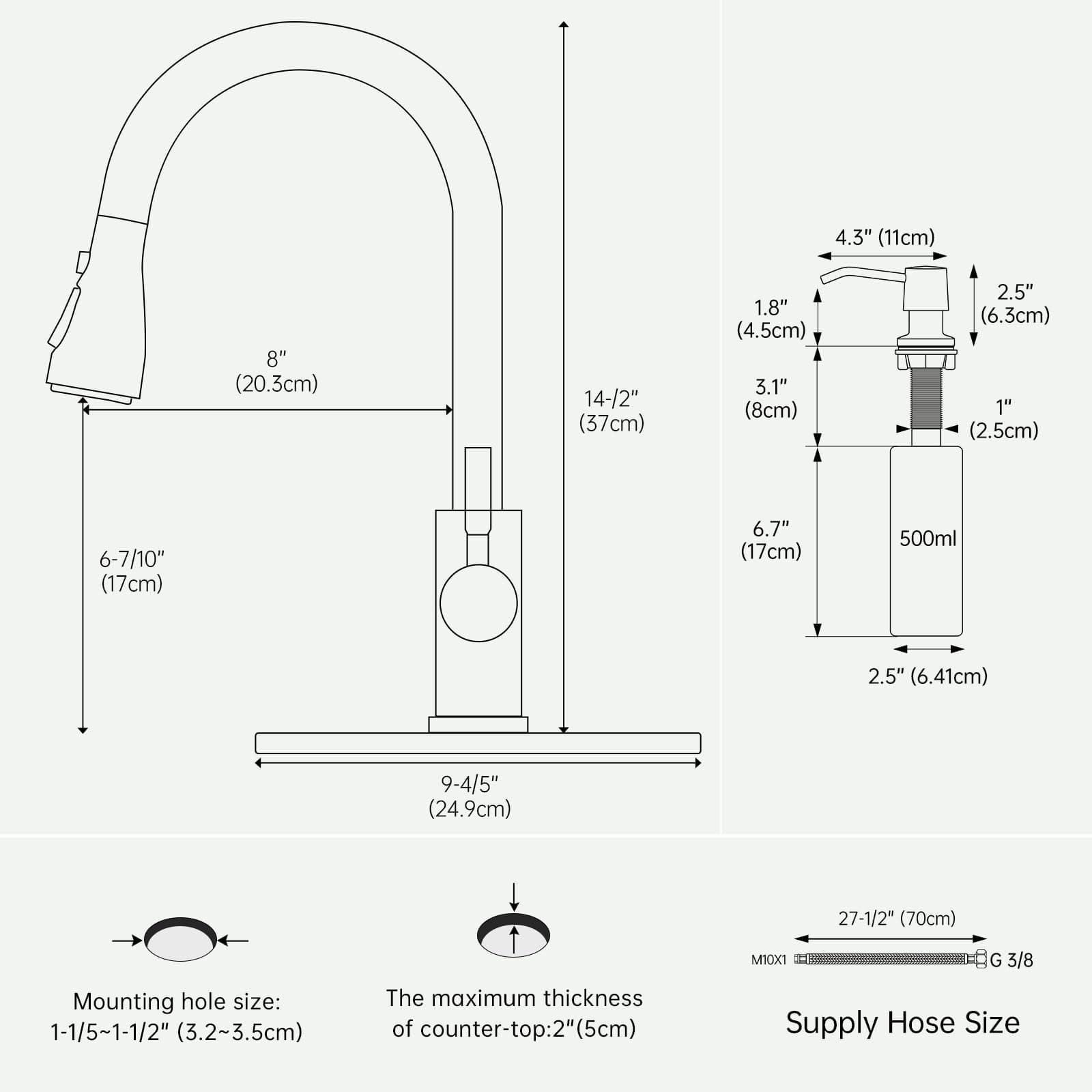 DAYONE Touchless Kitchen Faucet Black Pull Down Sprayer Soap Dispenser - Thumbnail 7