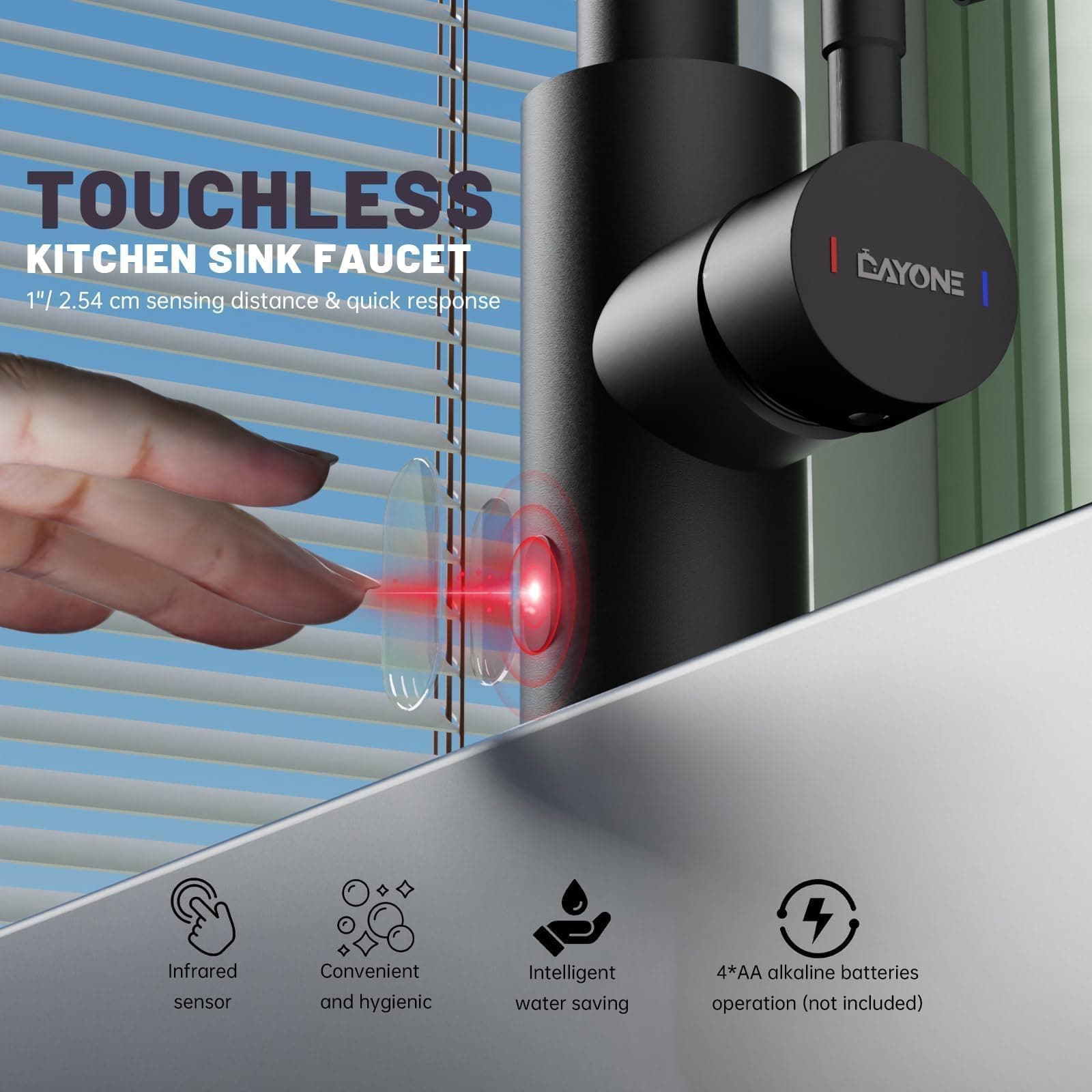 DAYONE Touchless Kitchen Faucet Black Pull Down Sprayer Soap Dispenser - Thumbnail 3