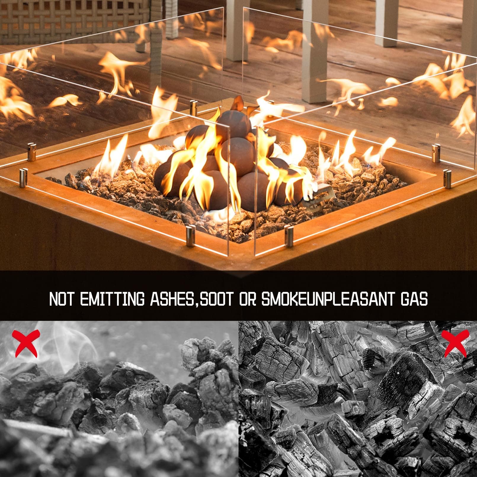 FlameDuty FD-007Black-6In Ceramic Fire Balls 6 Inch Black Set of 4 Fire Pit - Thumbnail 4