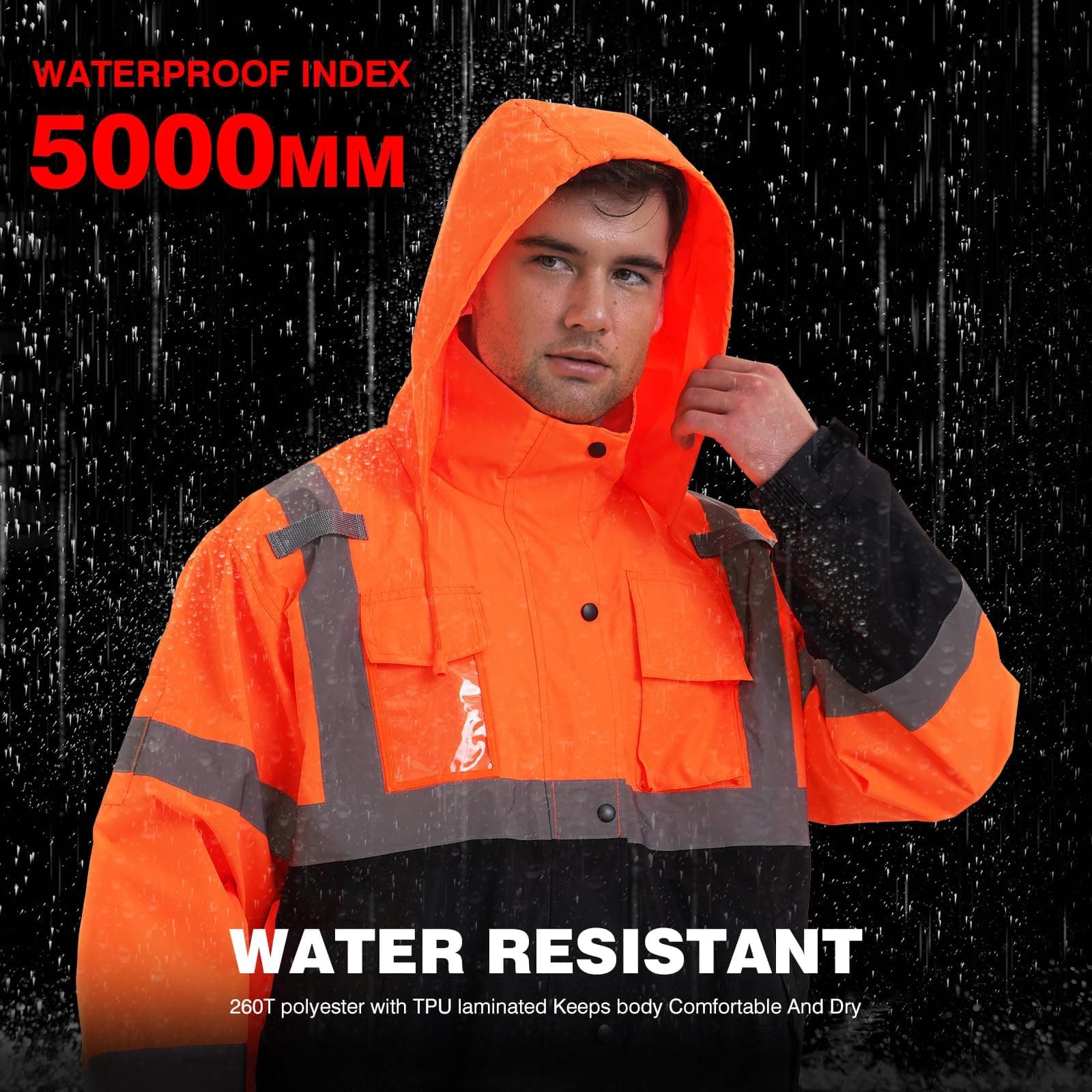 SKSAFETY J2072-5XL Men's Hi Vis Waterproof Softshell Jacket ANSI Class 3 - Thumbnail 2