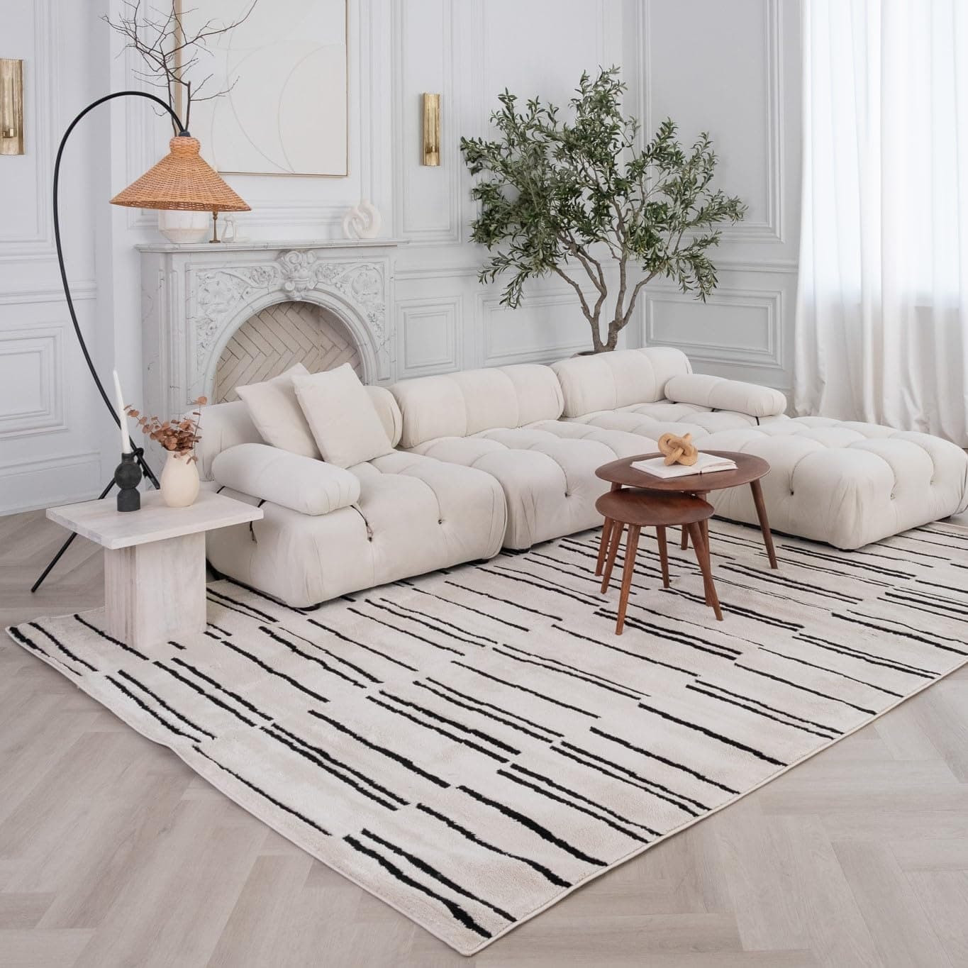 RUG BRANCH Domus 4'x6' Area Rug 3'11" x 5'7" Cream Black