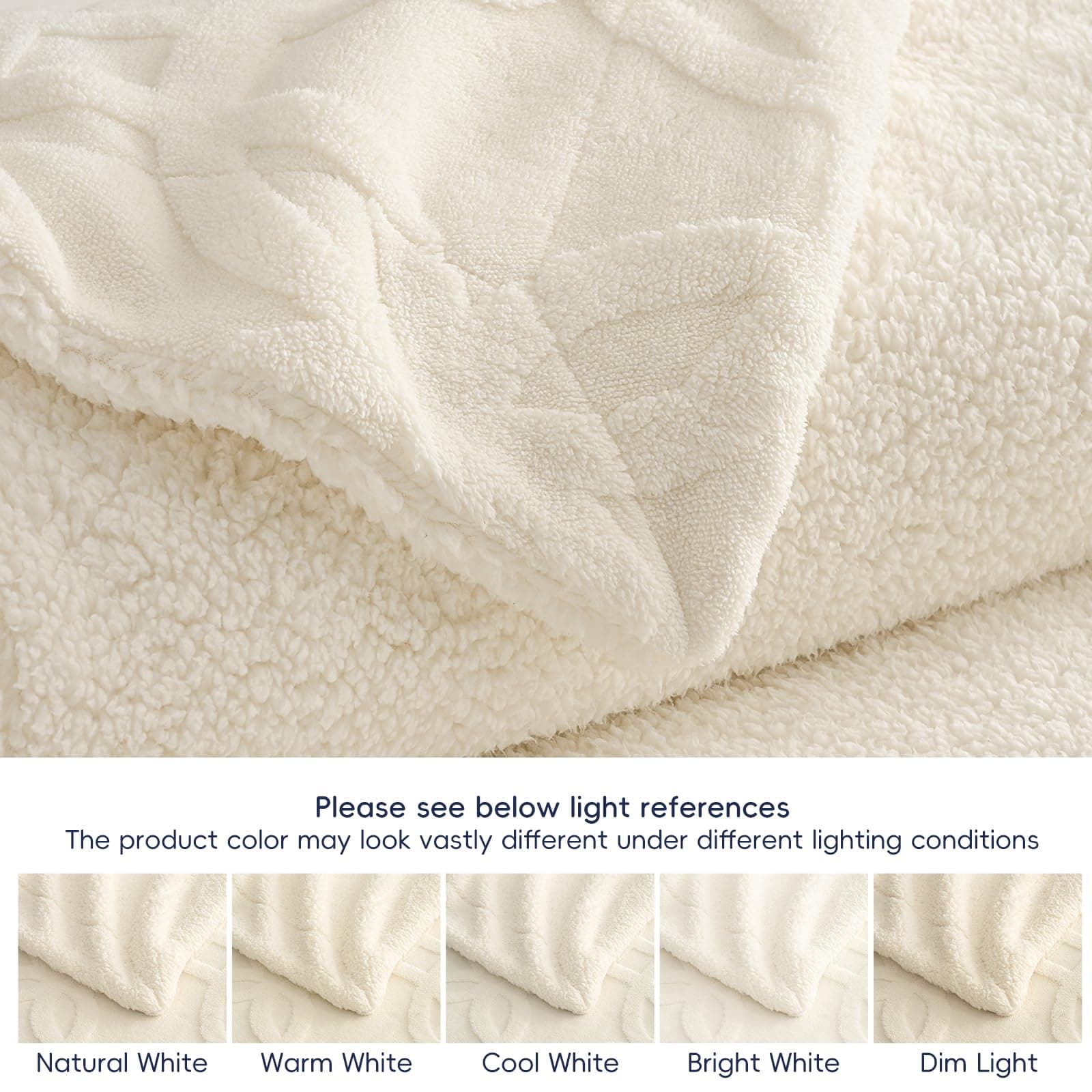 PHF Sherpa Fleece Blanket Queen Size 90" x 90" 510GSM Cream - Thumbnail 6