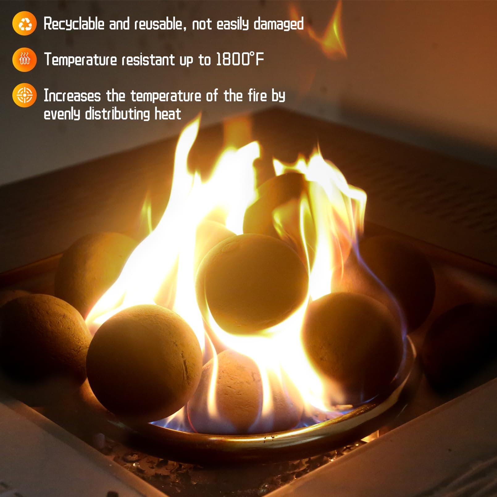 FlameDuty FD-007Black-6In Ceramic Fire Balls 6 Inch Black Set of 4 Fire Pit - Thumbnail 3