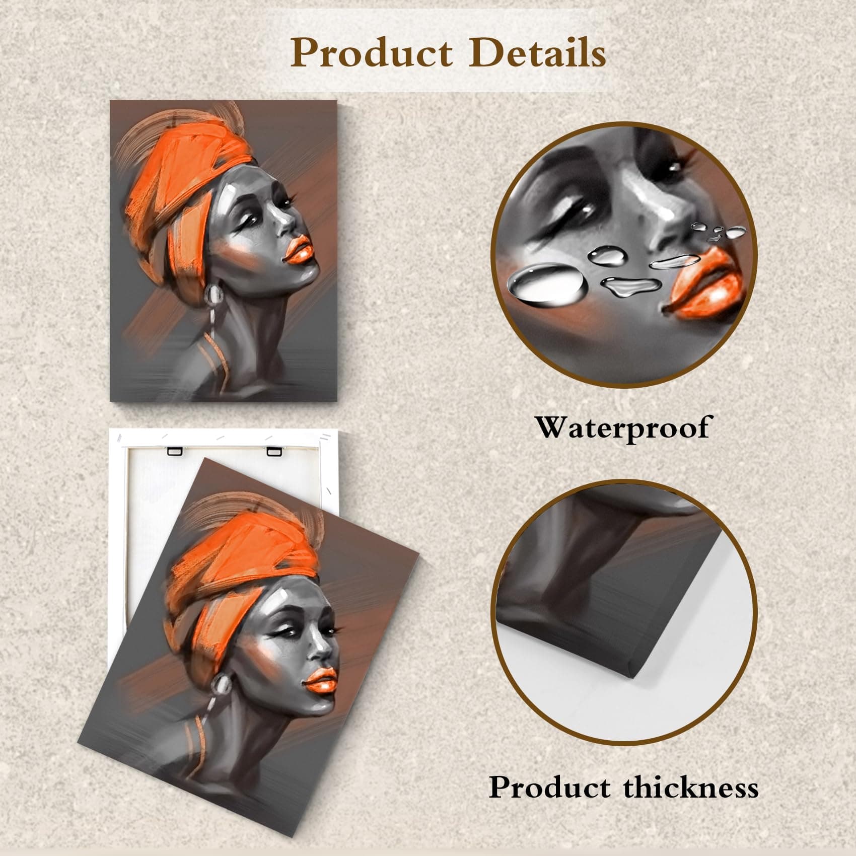 LB African Black Woman Orange Hair Canvas 16x24 Inch Framed Ready to Hang - Thumbnail 6