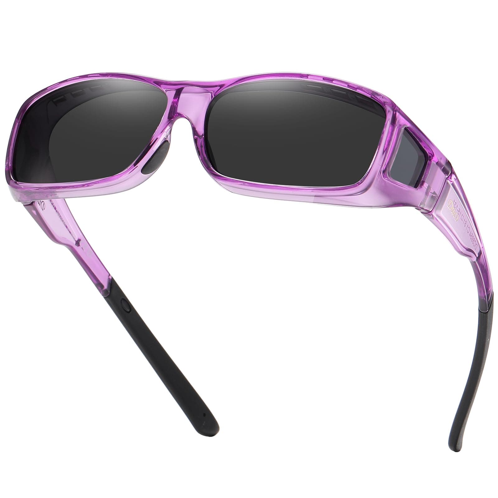 DUCO Polarized Wraparound Fitover Sunglasses Clear Purple Frame Grey