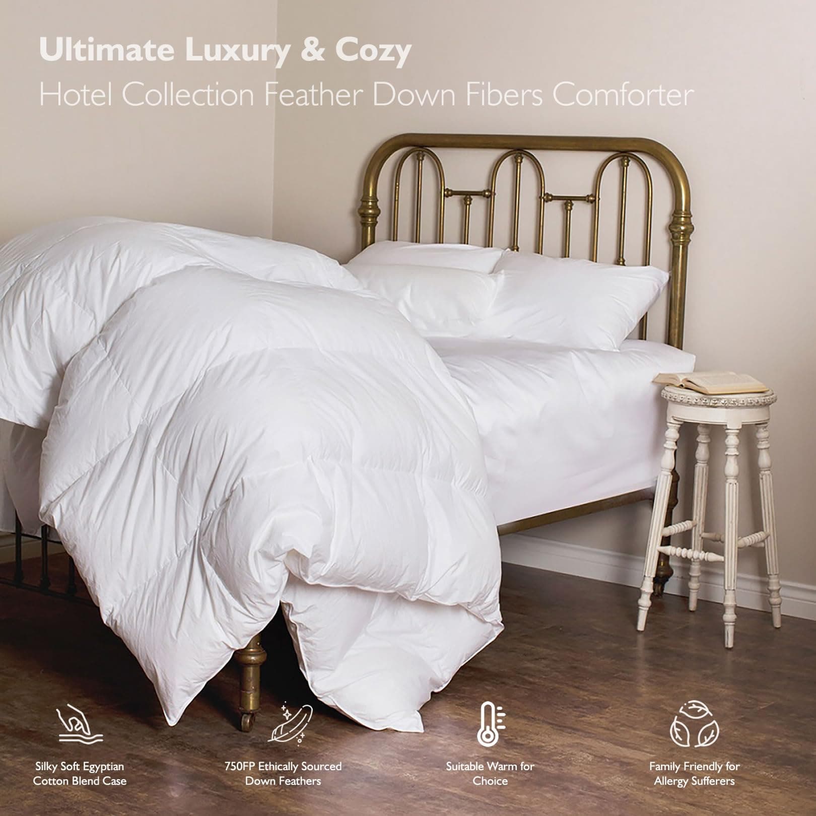 Cobnom Feather Down Comforter Oversized Queen 98x98 Inch White All Season - Thumbnail 2