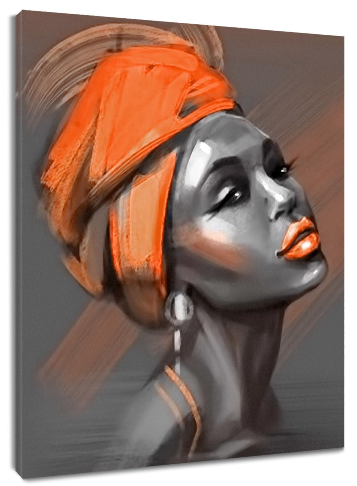 LB African Black Woman Orange Hair Canvas 16x24 Inch Framed Ready to Hang