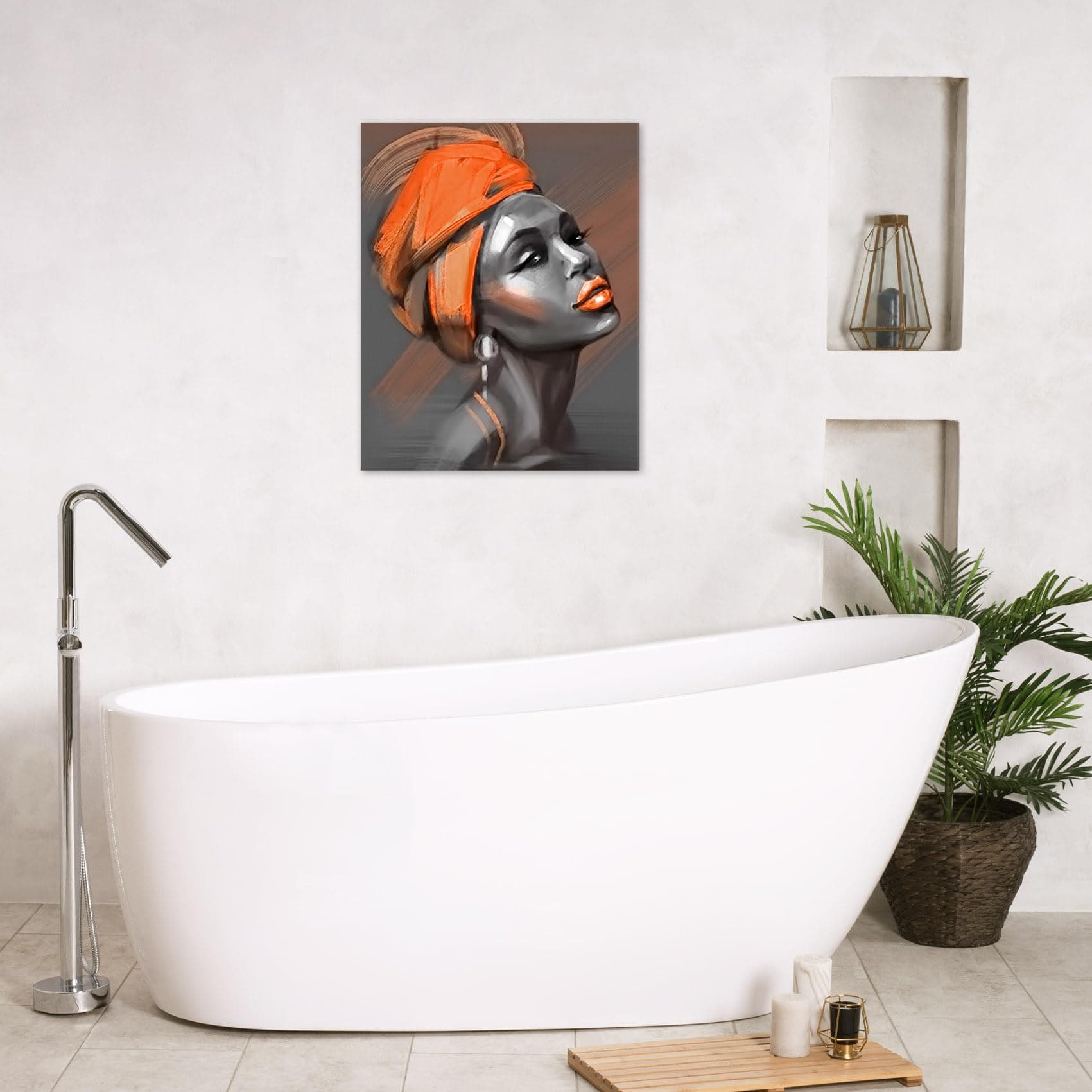 LB African Black Woman Orange Hair Canvas 16x24 Inch Framed Ready to Hang - Thumbnail 2