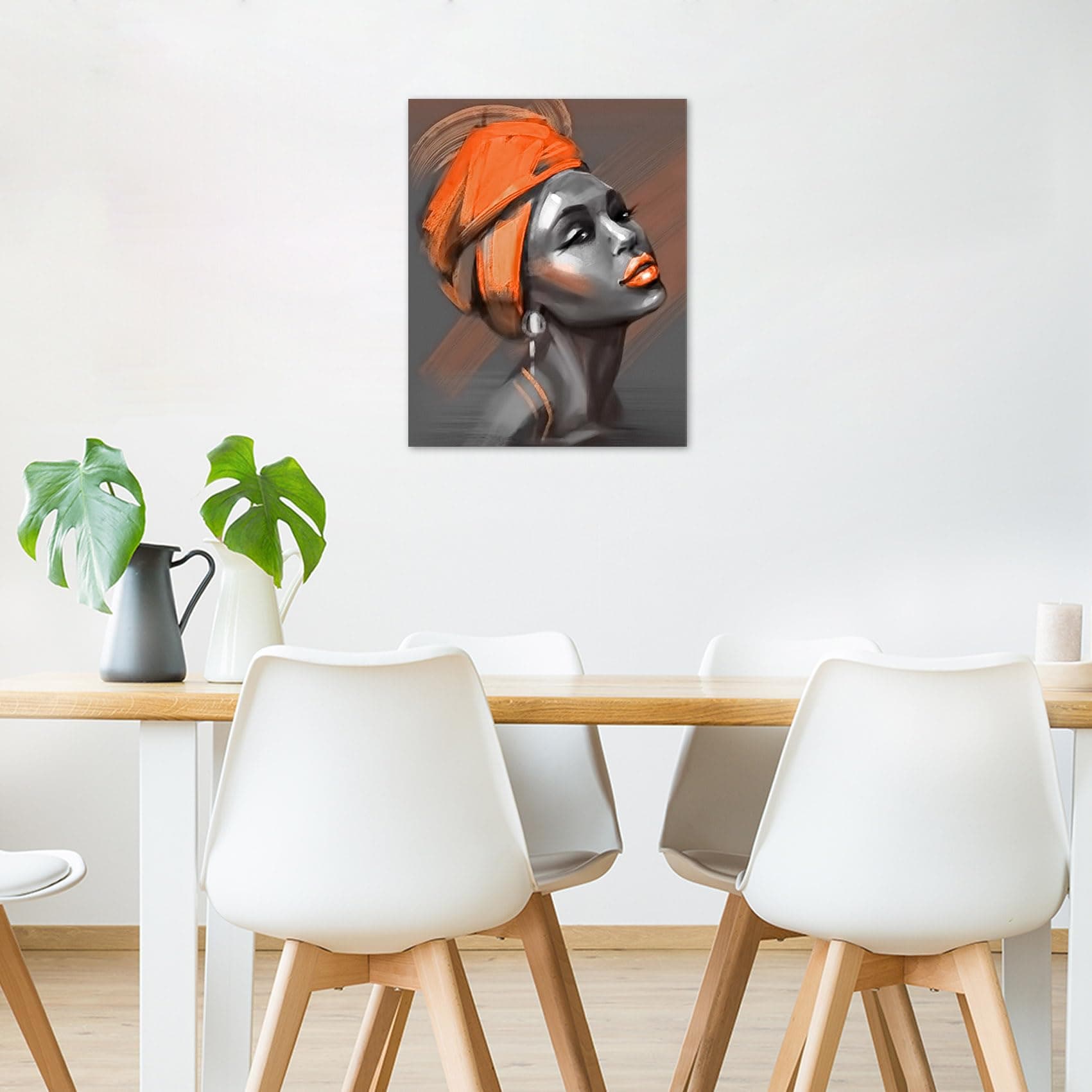 LB African Black Woman Orange Hair Canvas 16x24 Inch Framed Ready to Hang - Thumbnail 3
