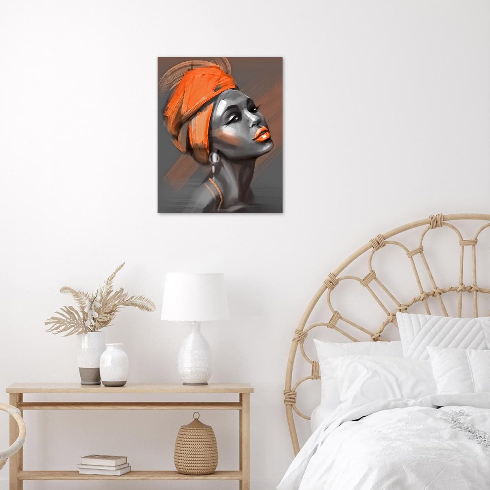 LB African Black Woman Orange Hair Canvas 16x24 Inch Framed Ready to Hang - Thumbnail 4