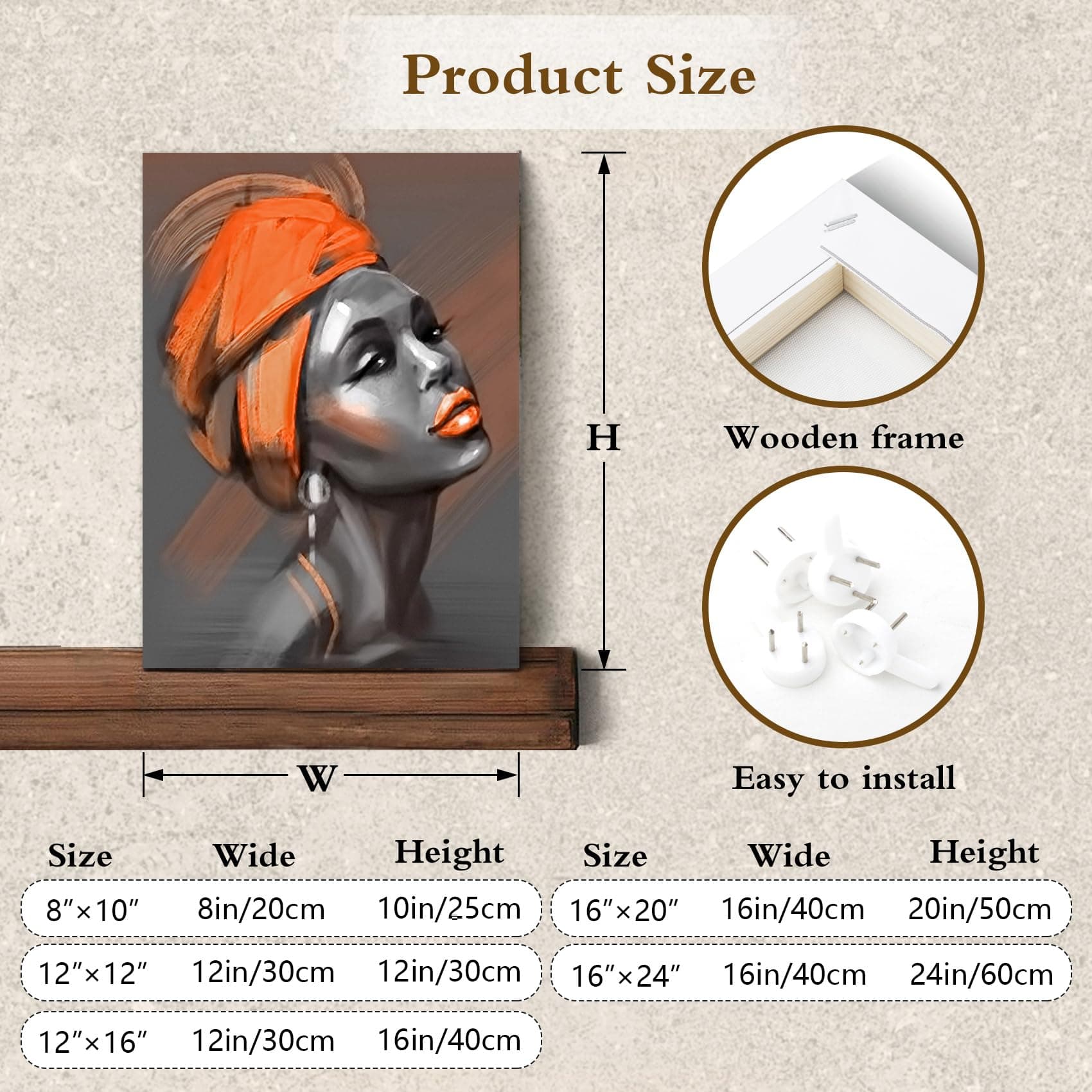 LB African Black Woman Orange Hair Canvas 16x24 Inch Framed Ready to Hang - Thumbnail 5