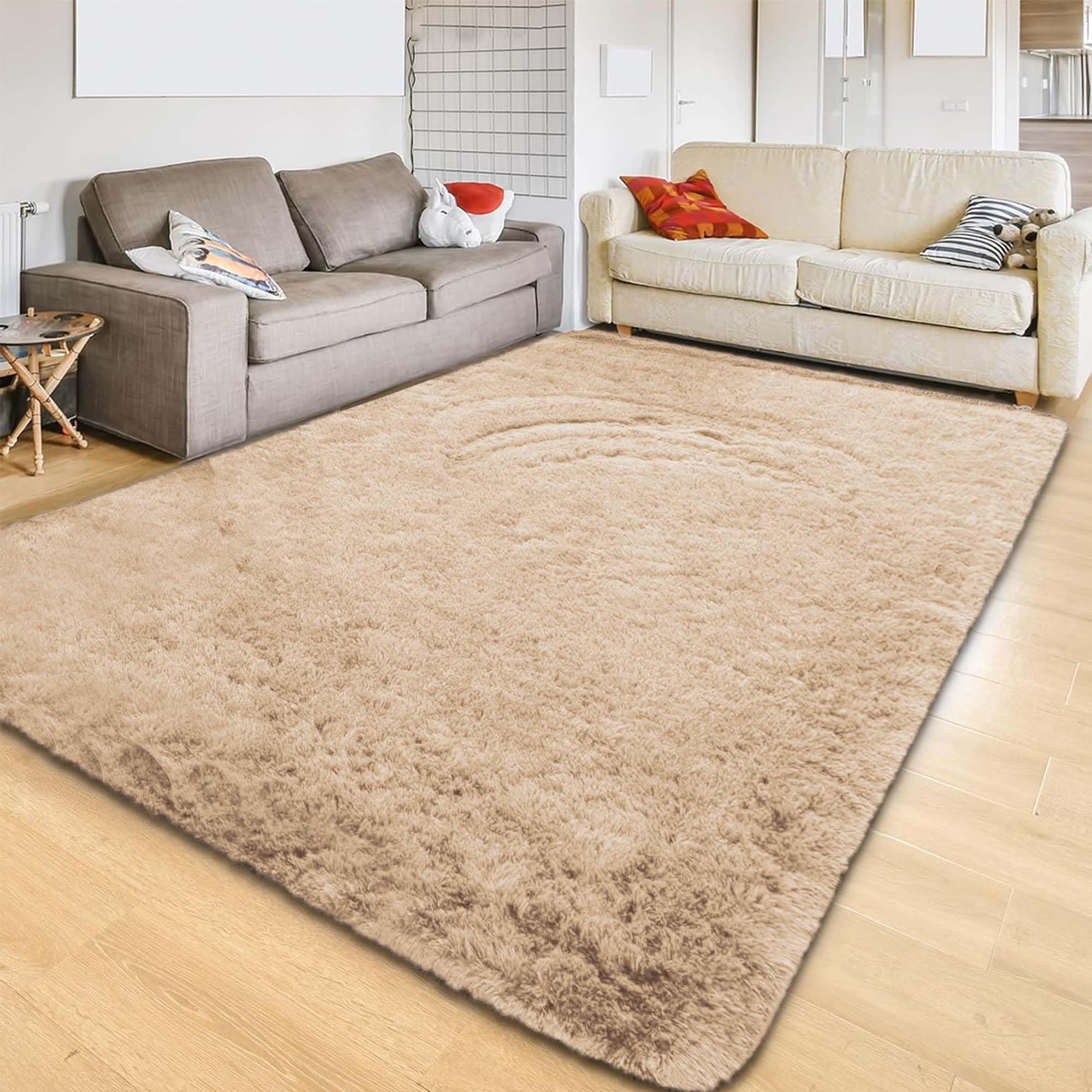 IR Imperial Rooms 8x10 Area Rug - Beige Shag Fluffy Soft Plush Washable