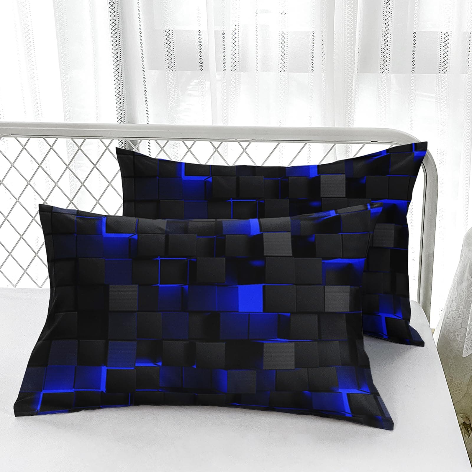 Nttopship Geometric Blue Black Comforter Set King Size 3 Piece Microfiber All - Thumbnail 5