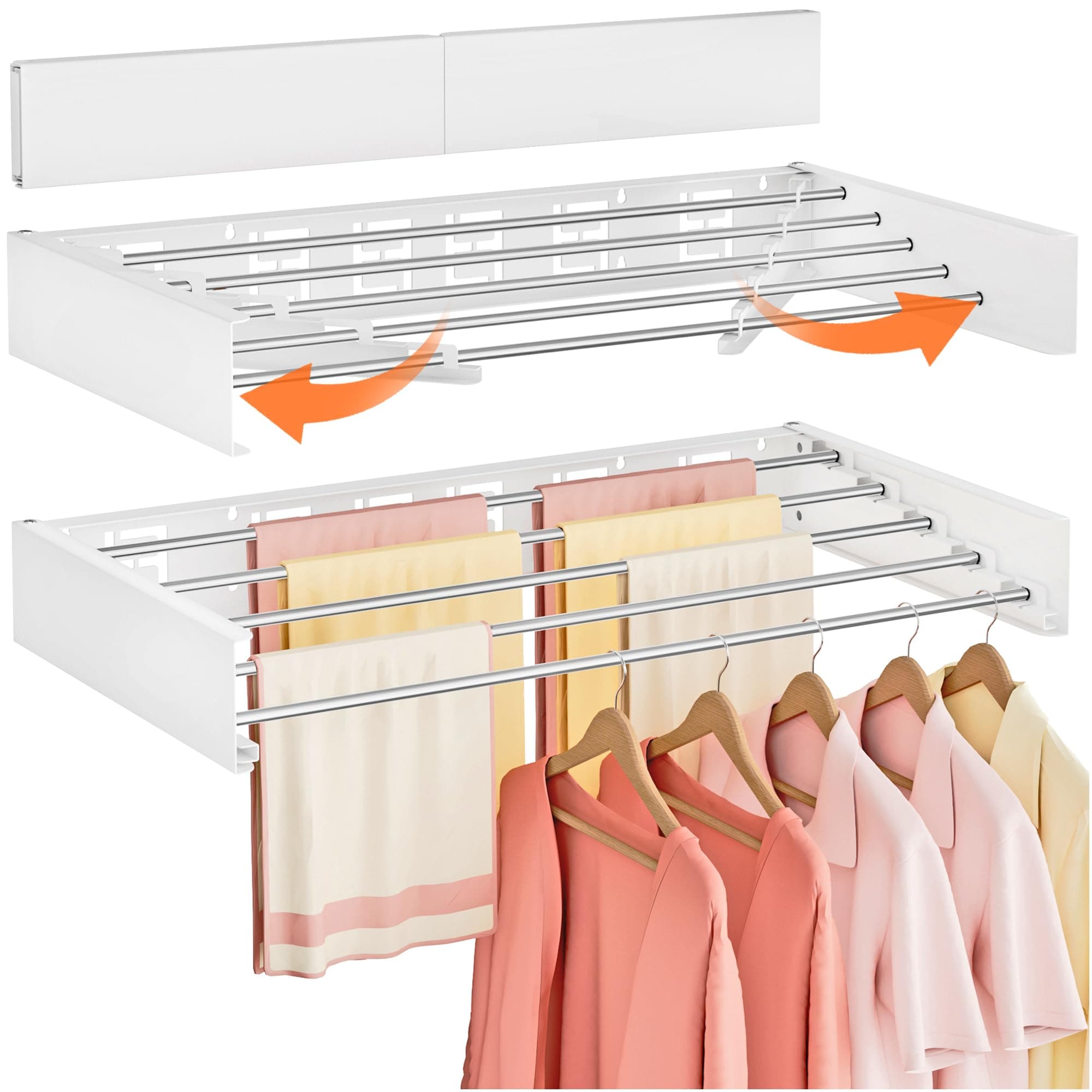 Vasunray Wall Mounted Clothes Drying Rack 5 Drying Rods White 32"