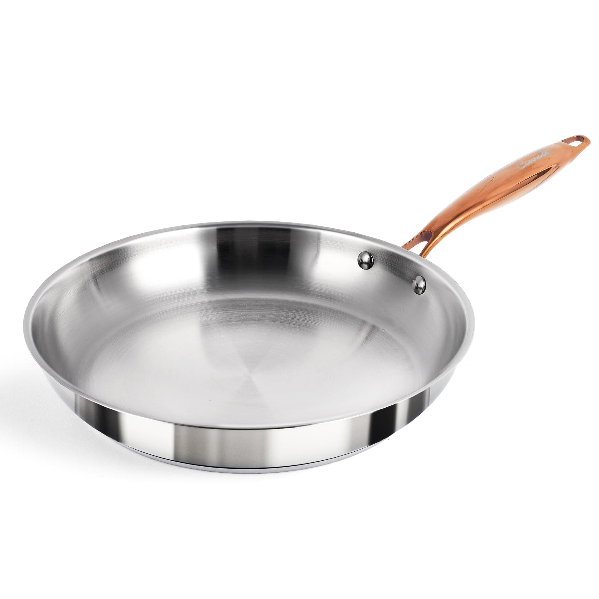 ciwete 12 Inch Tri-Ply Stainless Steel Frying Pan with Brass Cool Handle