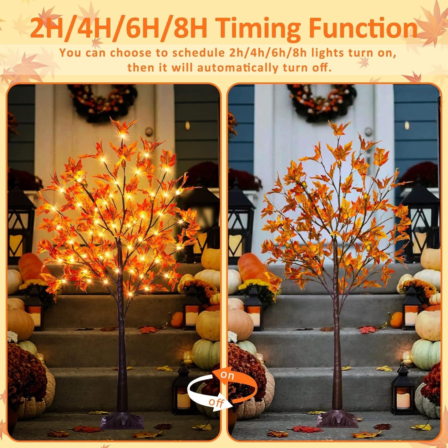 2 Pack 4FT 60LED Lighted Maple Tree w/6 Acorn Remote 8 Modes DC 5V Outdoor - Thumbnail 4