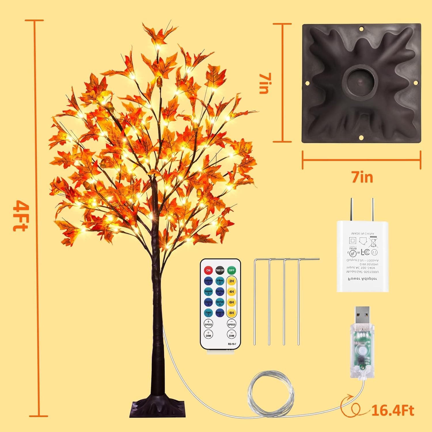 2 Pack 4FT 60LED Lighted Maple Tree w/6 Acorn Remote 8 Modes DC 5V Outdoor - Thumbnail 5