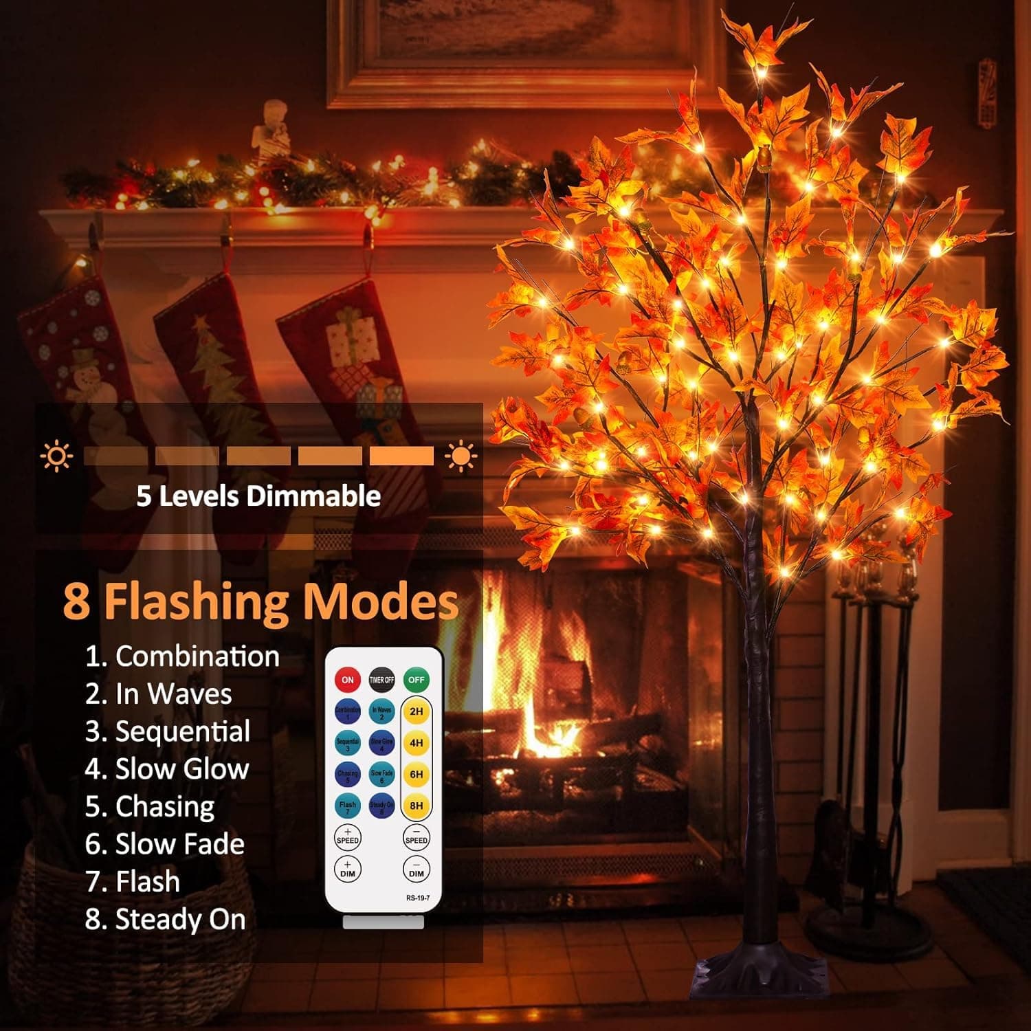 2 Pack 4FT 60LED Lighted Maple Tree w/6 Acorn Remote 8 Modes DC 5V Outdoor - Thumbnail 3