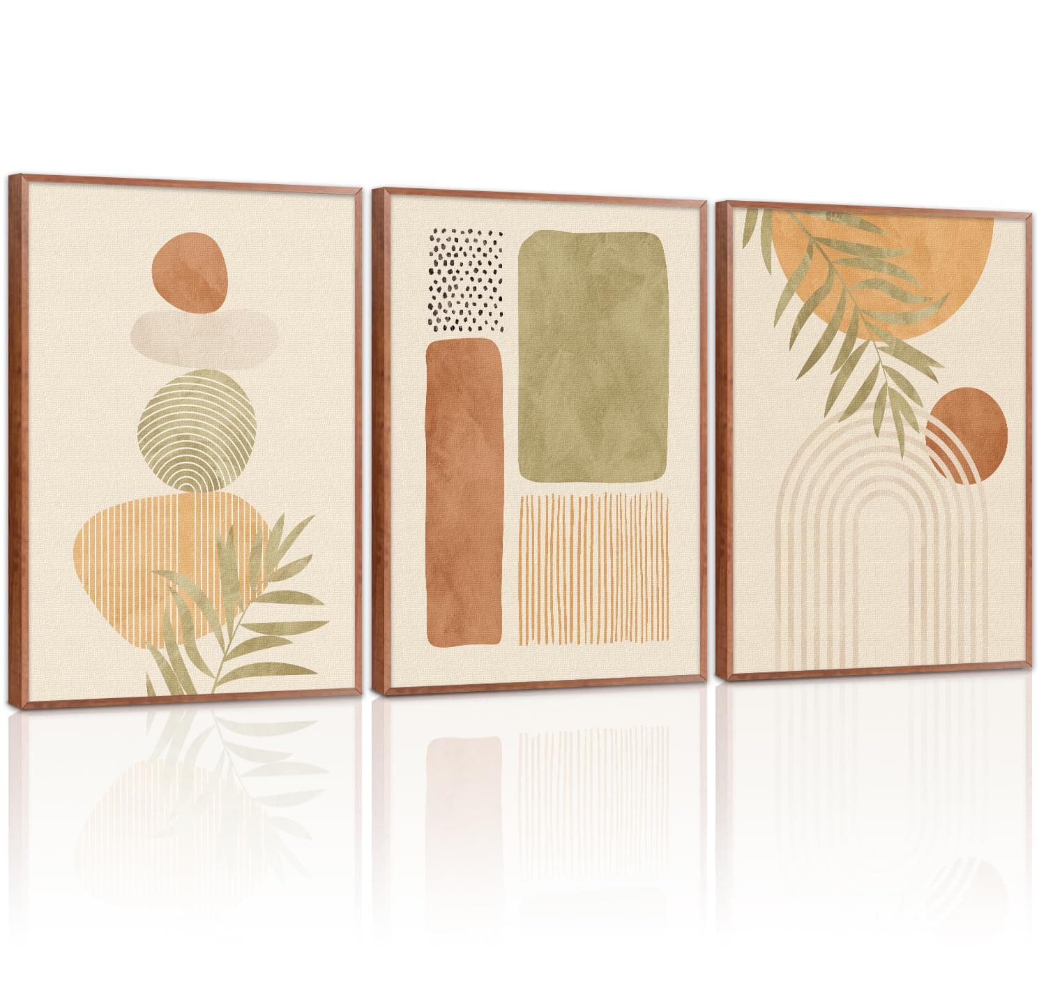 LHIUEM Mid Century Modern Canvas Wall Art Set of 3 12”X16” Neutral Boho - Thumbnail 2
