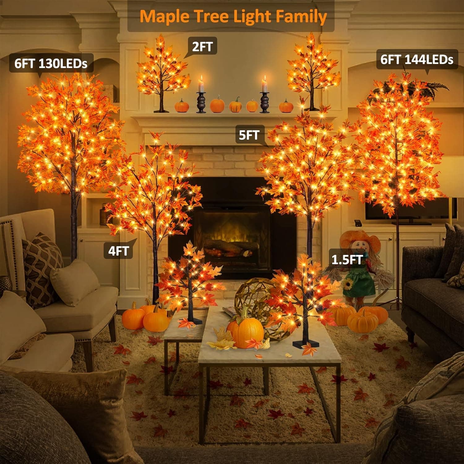 2 Pack 4FT 60LED Lighted Maple Tree w/6 Acorn Remote 8 Modes DC 5V Outdoor - Thumbnail 7