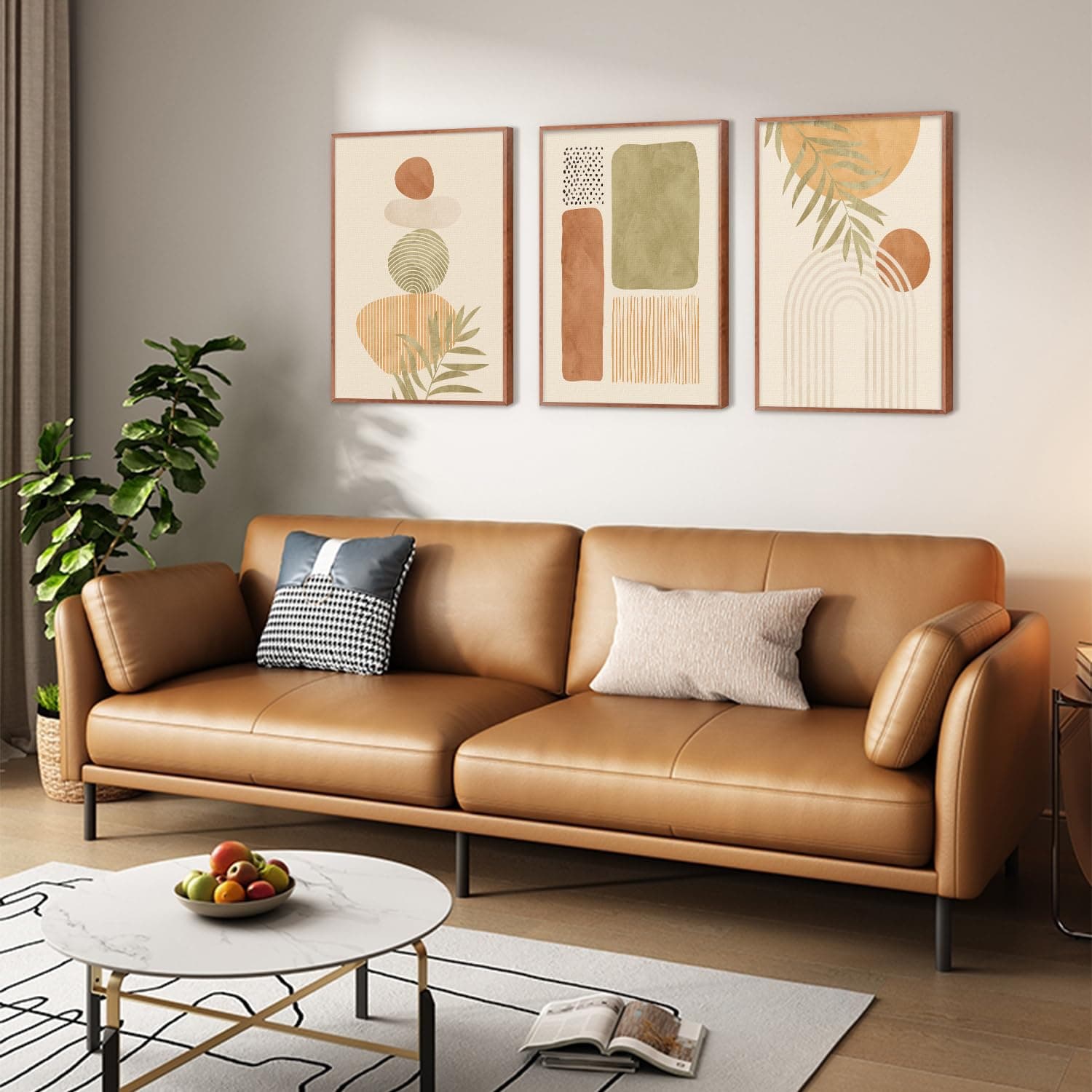 LHIUEM Mid Century Modern Canvas Wall Art Set of 3 12”X16” Neutral Boho - Thumbnail 4