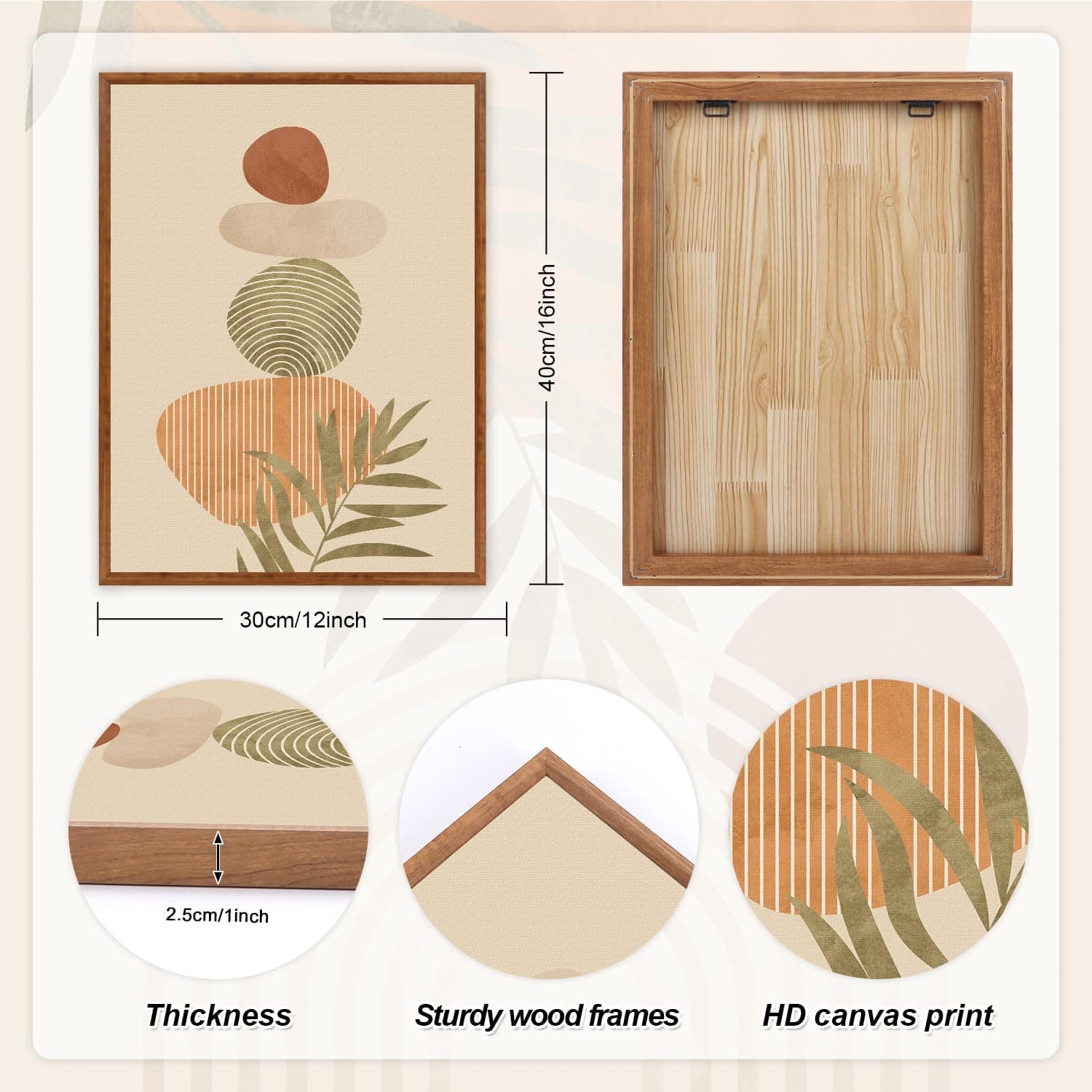 LHIUEM Mid Century Modern Canvas Wall Art Set of 3 12”X16” Neutral Boho - Thumbnail 5