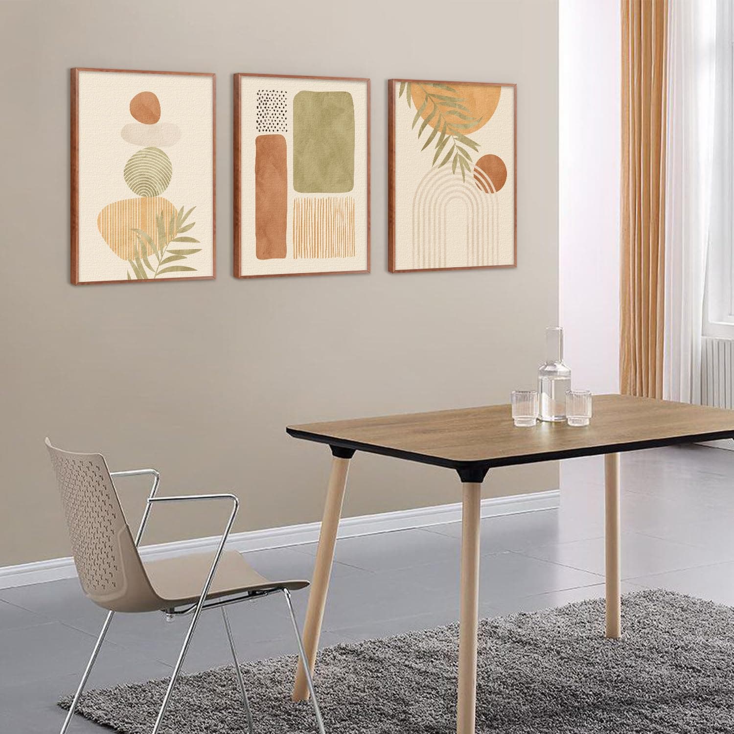 LHIUEM Mid Century Modern Canvas Wall Art Set of 3 12”X16” Neutral Boho - Thumbnail 3
