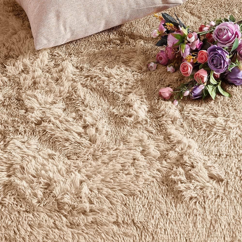 IR Imperial Rooms 8x10 Area Rug - Beige Shag Fluffy Soft Plush Washable - Thumbnail 7
