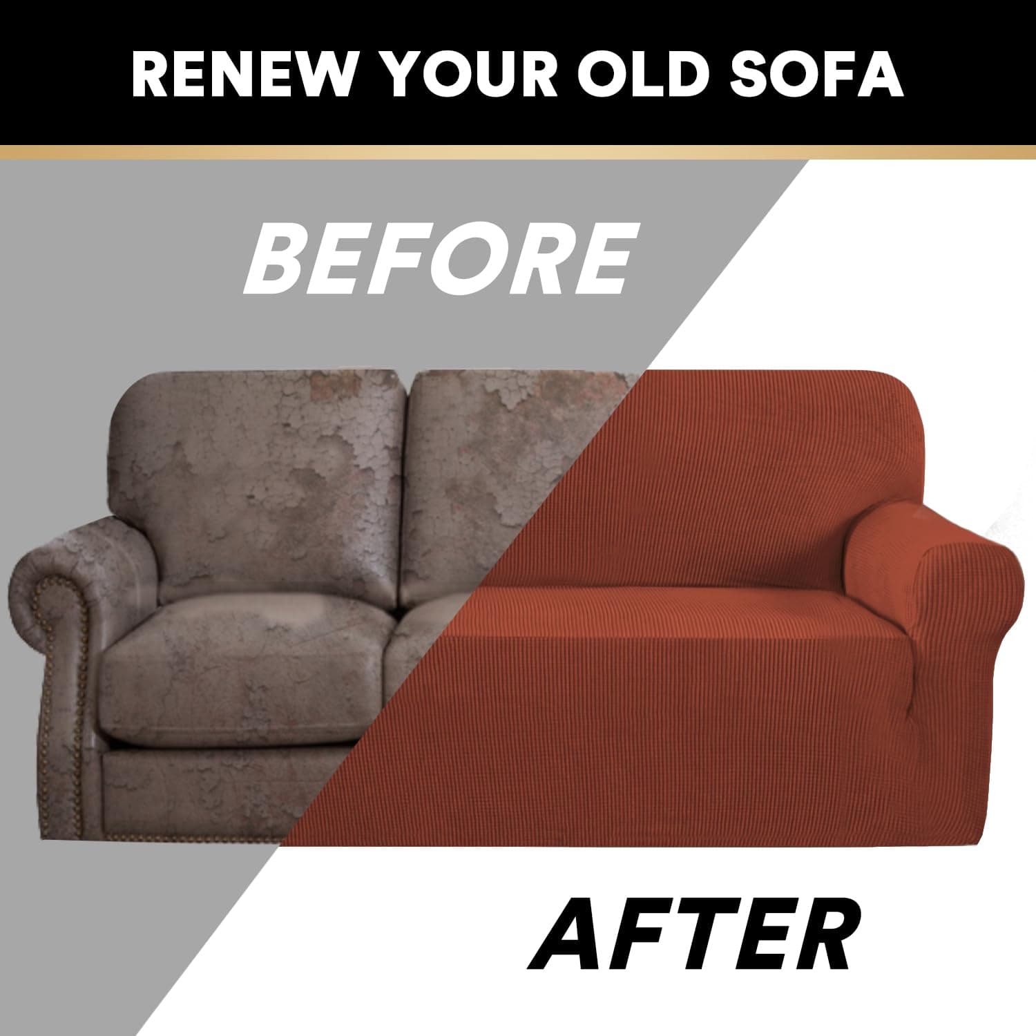PrinceDeco Couch Covers for 3 Cushion XL Sofa - Rust - Thumbnail 4