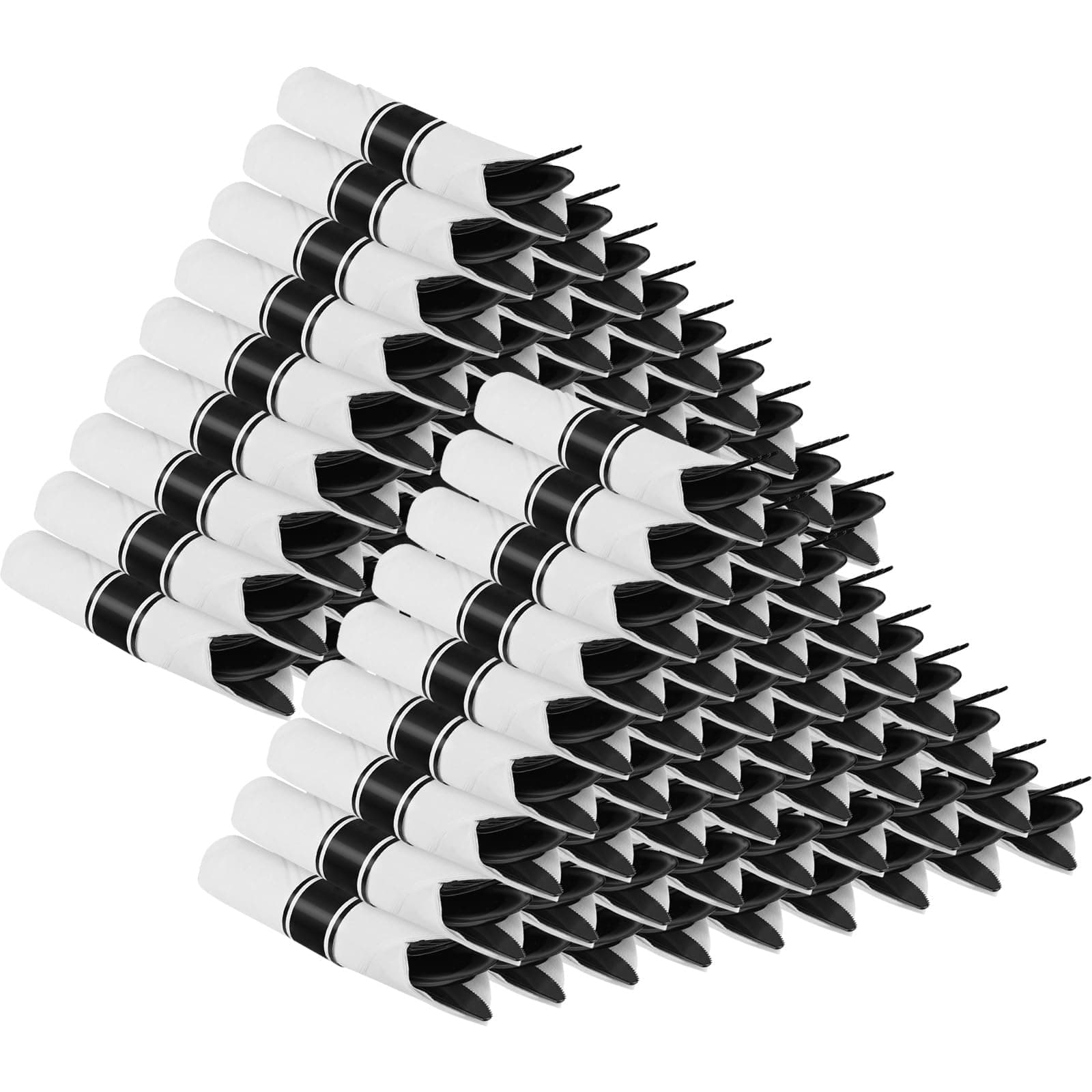 100Pack Black Plastic Pre Rolled Spoons Forks Knives for Party Wedding