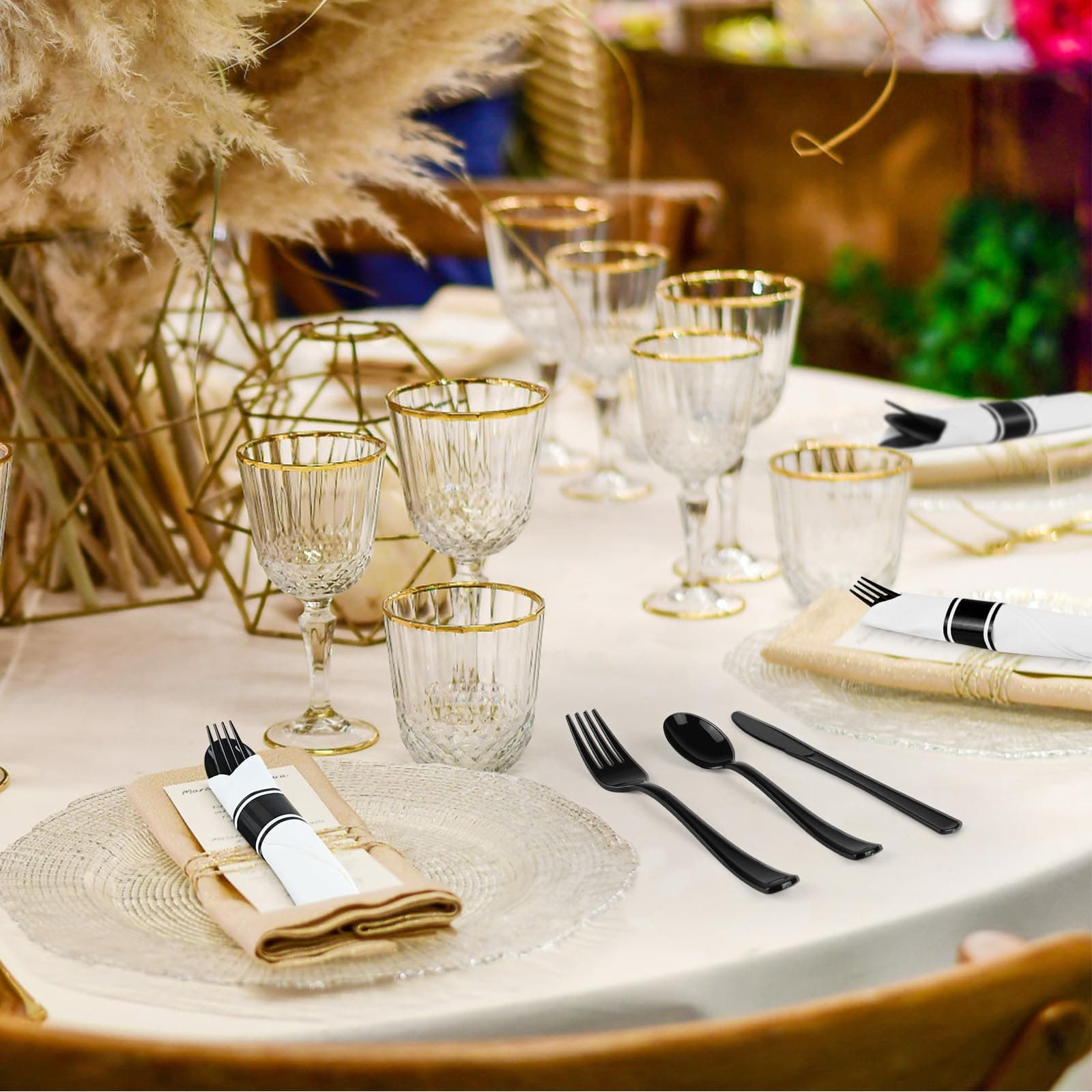 100Pack Black Plastic Pre Rolled Spoons Forks Knives for Party Wedding - Thumbnail 6