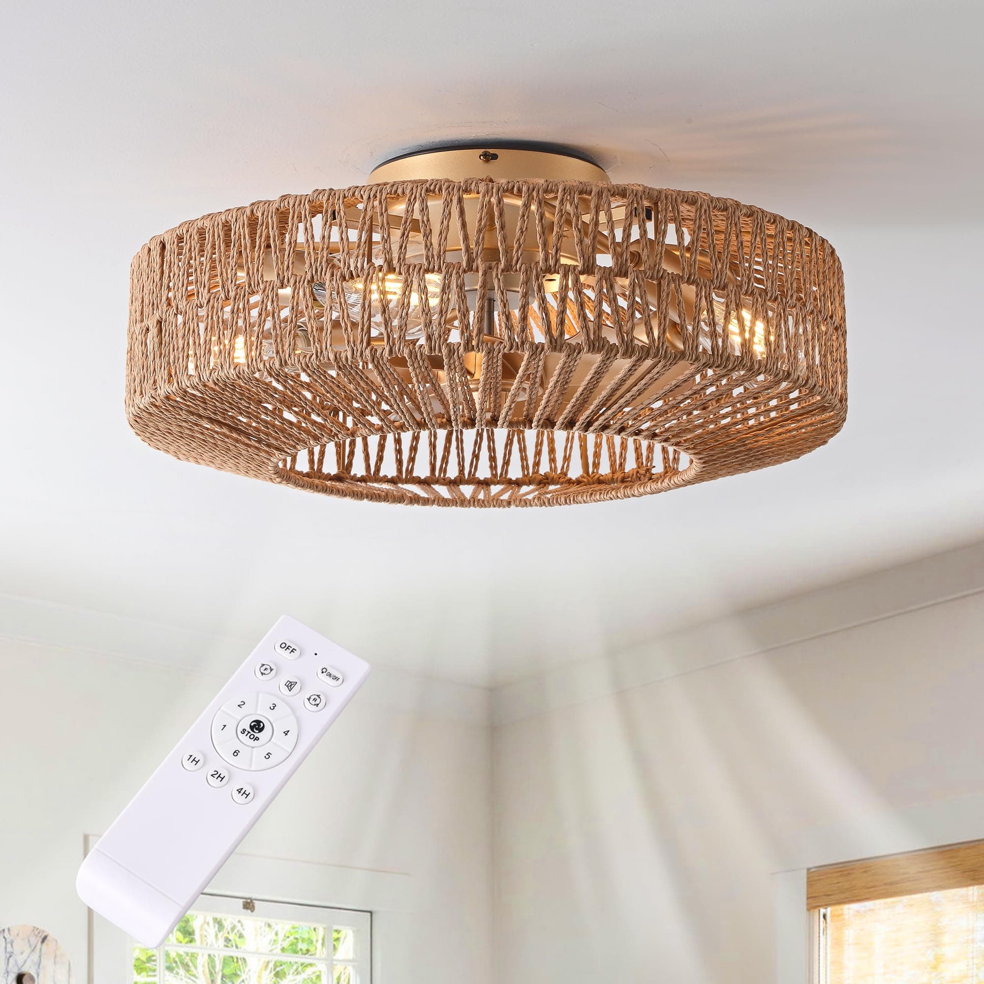 OPKMB 20" Boho Caged Fandelier Ceiling Fan with Lights Remote Control Low