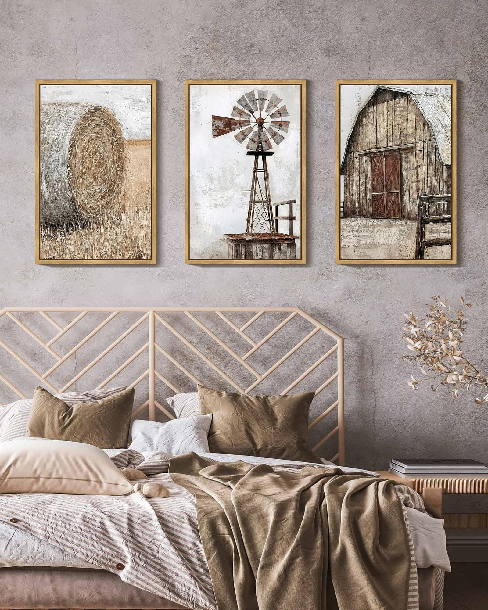 Drsoum Farmhouse Wall Art Windmill Barn Cornfield Landscape 16x24in Natural - Thumbnail 4
