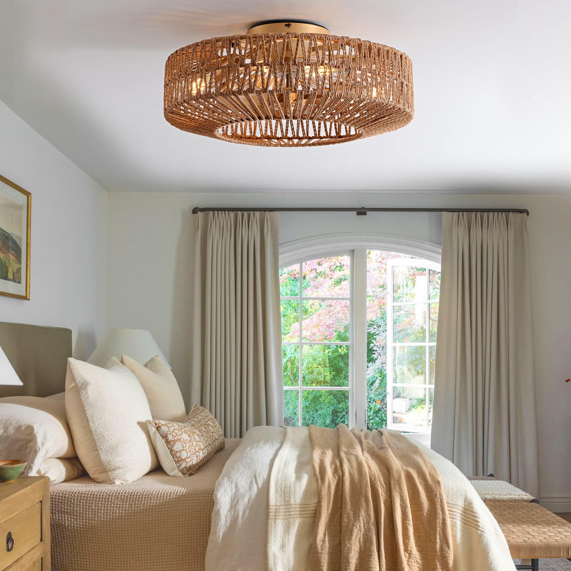 OPKMB 20" Boho Caged Fandelier Ceiling Fan with Lights Remote Control Low - Thumbnail 6