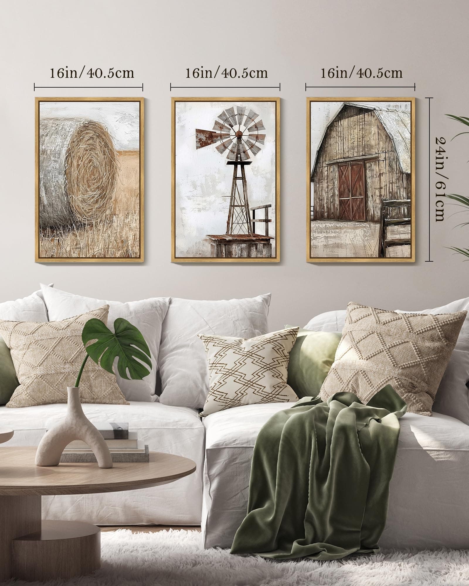 Drsoum Farmhouse Wall Art Windmill Barn Cornfield Landscape 16x24in Natural - Thumbnail 5