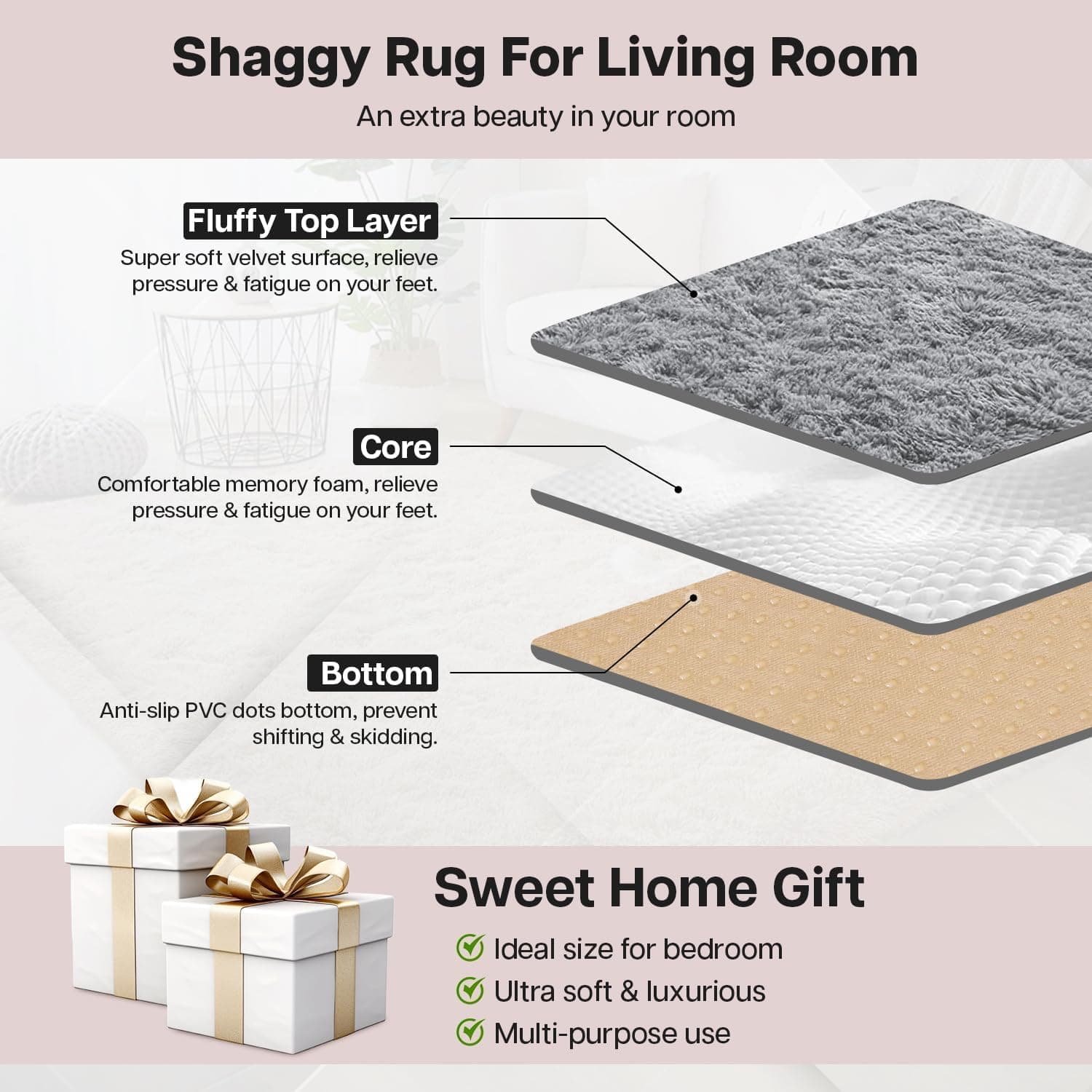 IR Imperial Rooms 8x10 Grey Area Rug Shag Plush - Thumbnail 4
