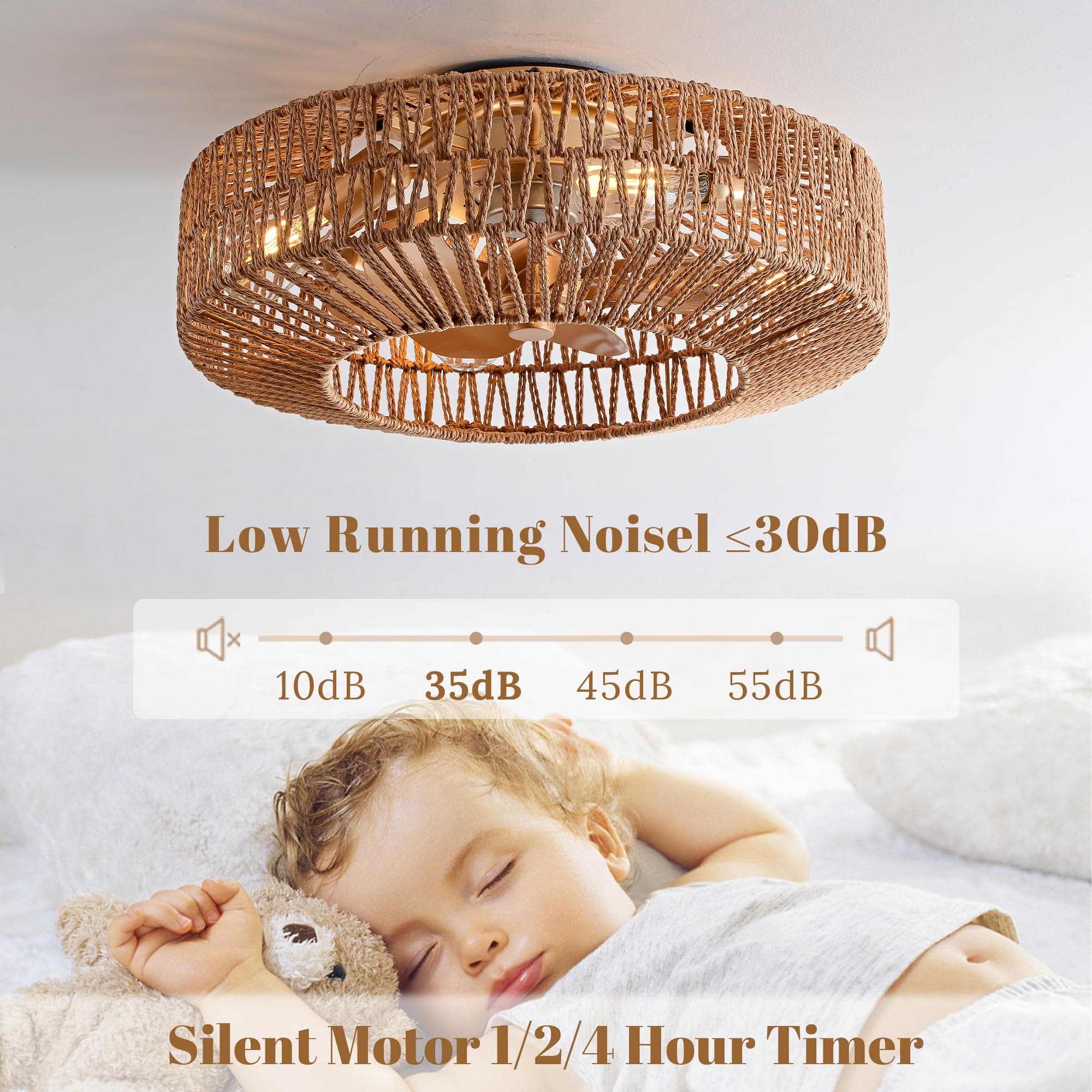 OPKMB 20" Boho Caged Fandelier Ceiling Fan with Lights Remote Control Low - Thumbnail 3