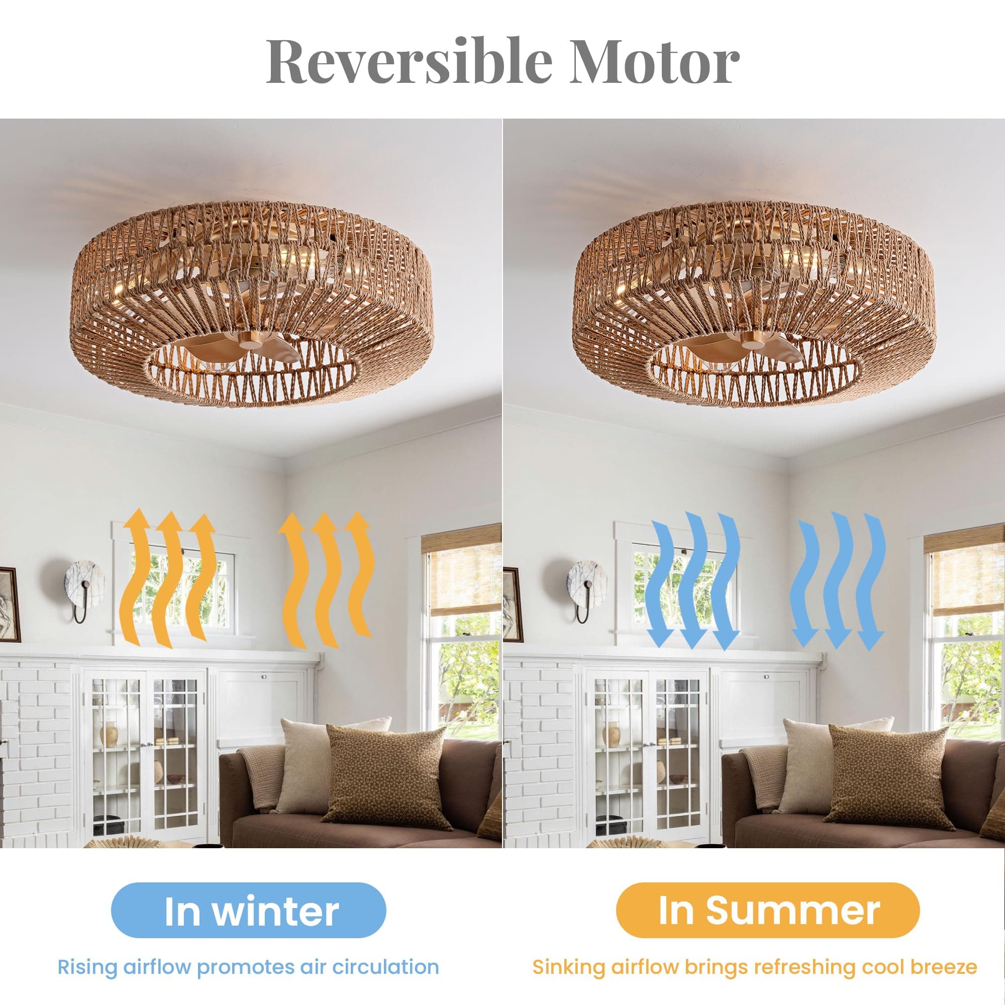 OPKMB 20" Boho Caged Fandelier Ceiling Fan with Lights Remote Control Low - Thumbnail 4
