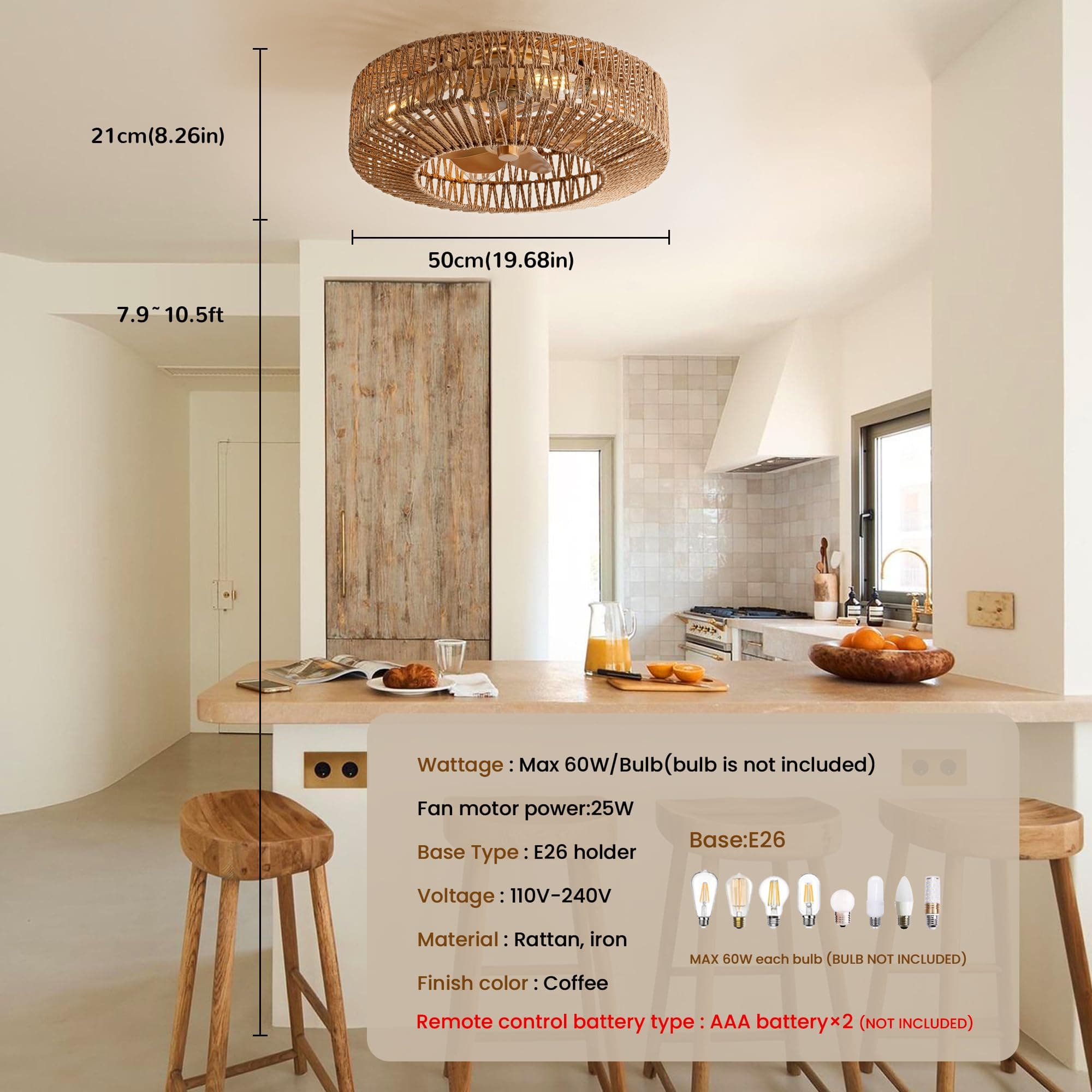 OPKMB 20" Boho Caged Fandelier Ceiling Fan with Lights Remote Control Low - Thumbnail 5