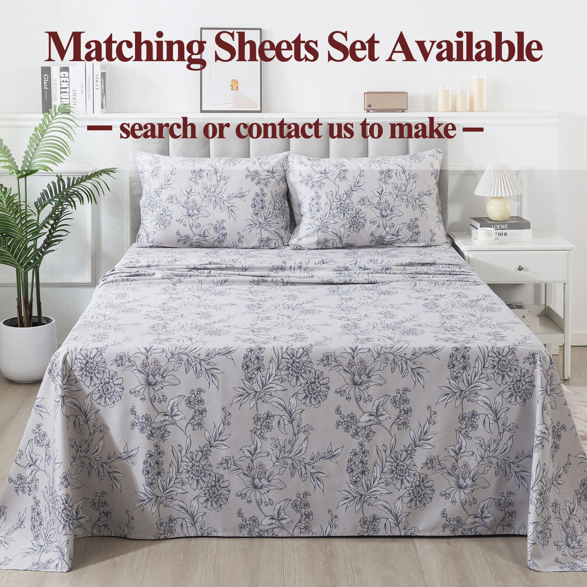 FADFAY Queen Duvet Cover Set Vintage Peony Floral Khaki 100% Cotton 3Pcs - Thumbnail 6