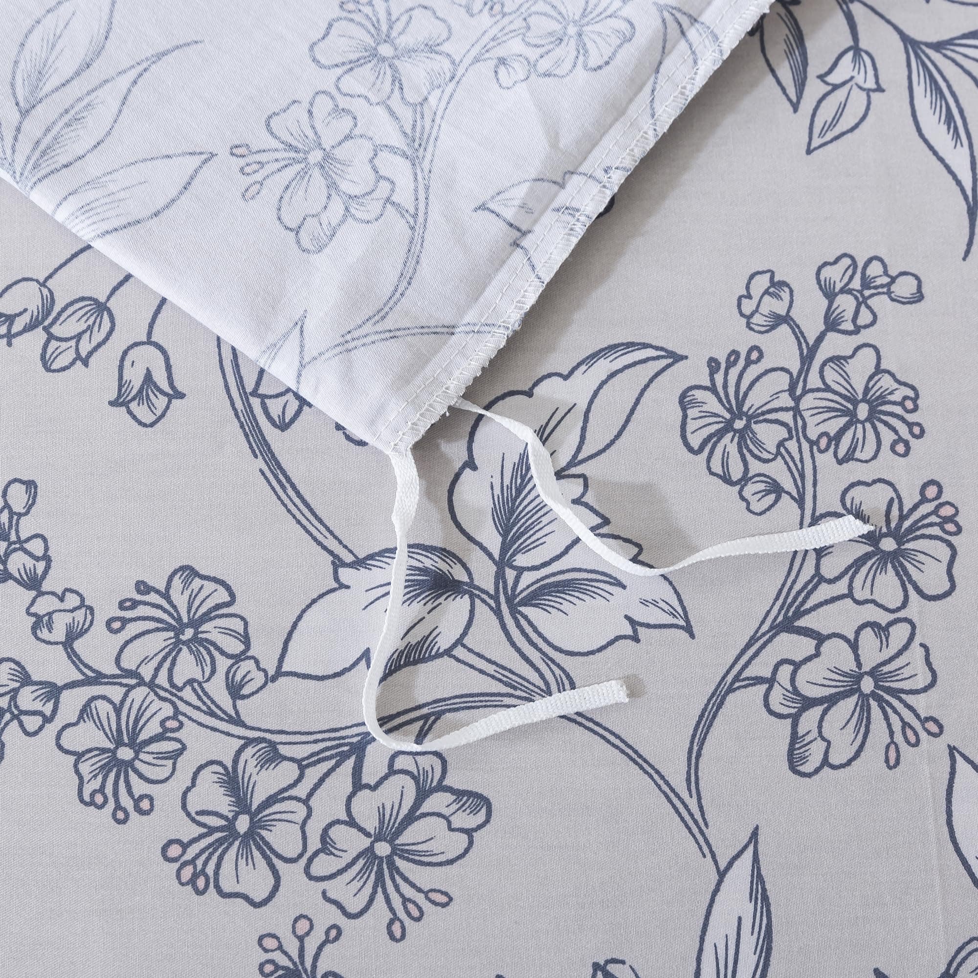 FADFAY Queen Duvet Cover Set Vintage Peony Floral Khaki 100% Cotton 3Pcs - Thumbnail 4