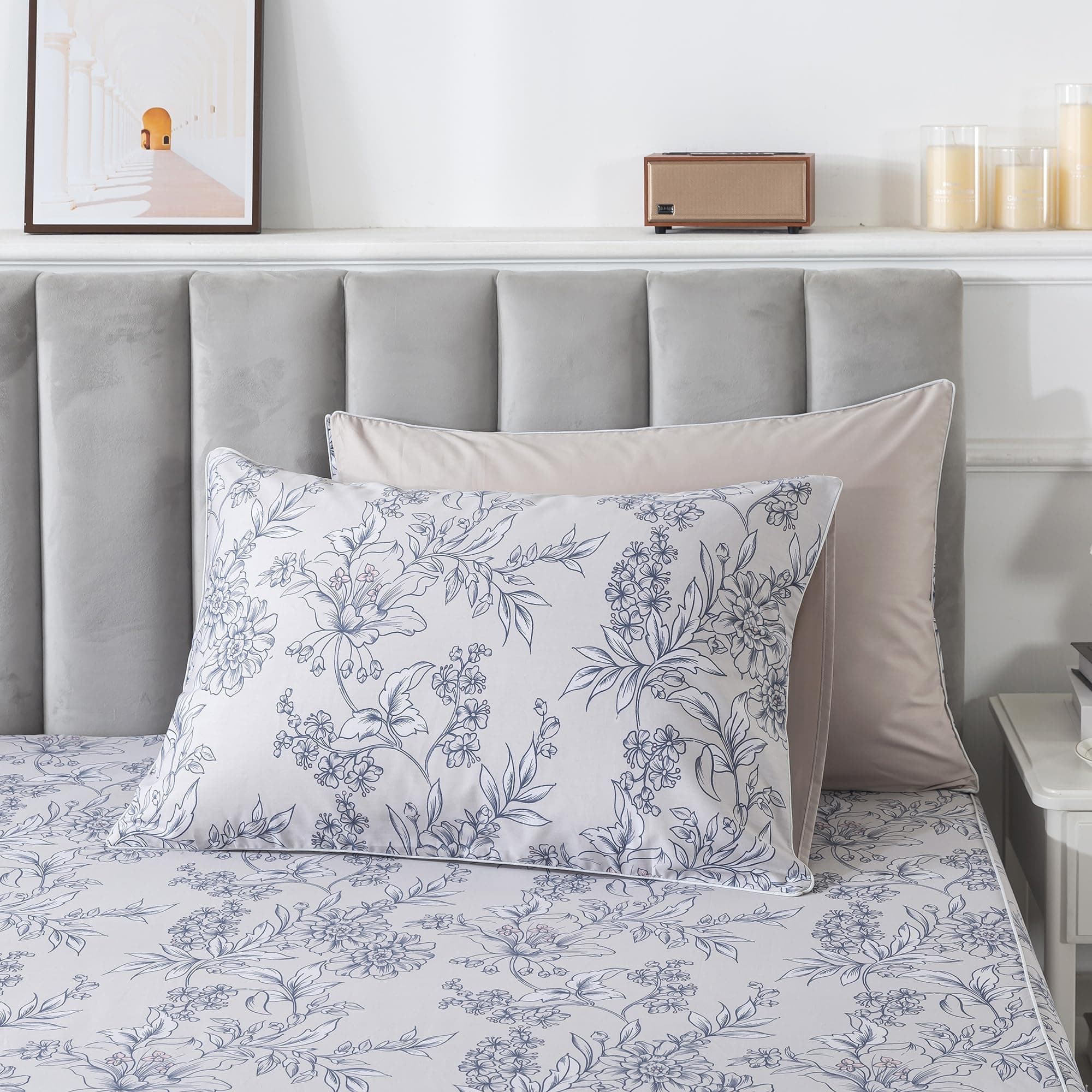 FADFAY Queen Duvet Cover Set Vintage Peony Floral Khaki 100% Cotton 3Pcs - Thumbnail 9